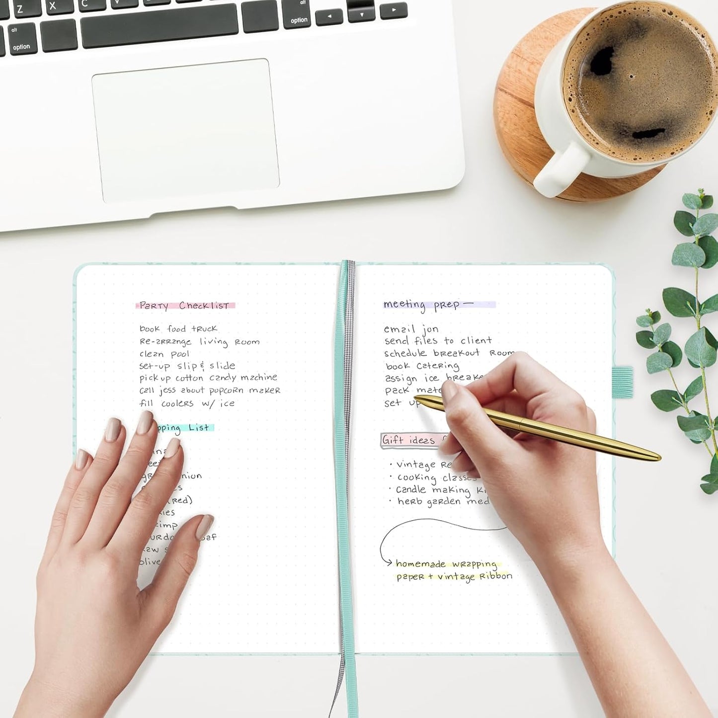 &And Per Se Dotted Journal Notebook for Women&Men with Pattern, A5 Leather Hardcover, 160 Pages 100GSM Thick Dotted Paper, 3 Sheets of Stickers Included(Light Blue)