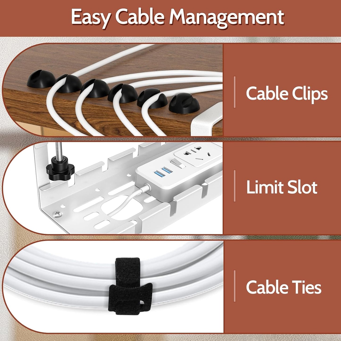 Shikha Cable Management Under Desk, 15.7"-31" Retractable Cable Management Tray, No Drilling Cord Organizer with Clamp for Desk, Under Table Wire Management Tray for Home Office -White