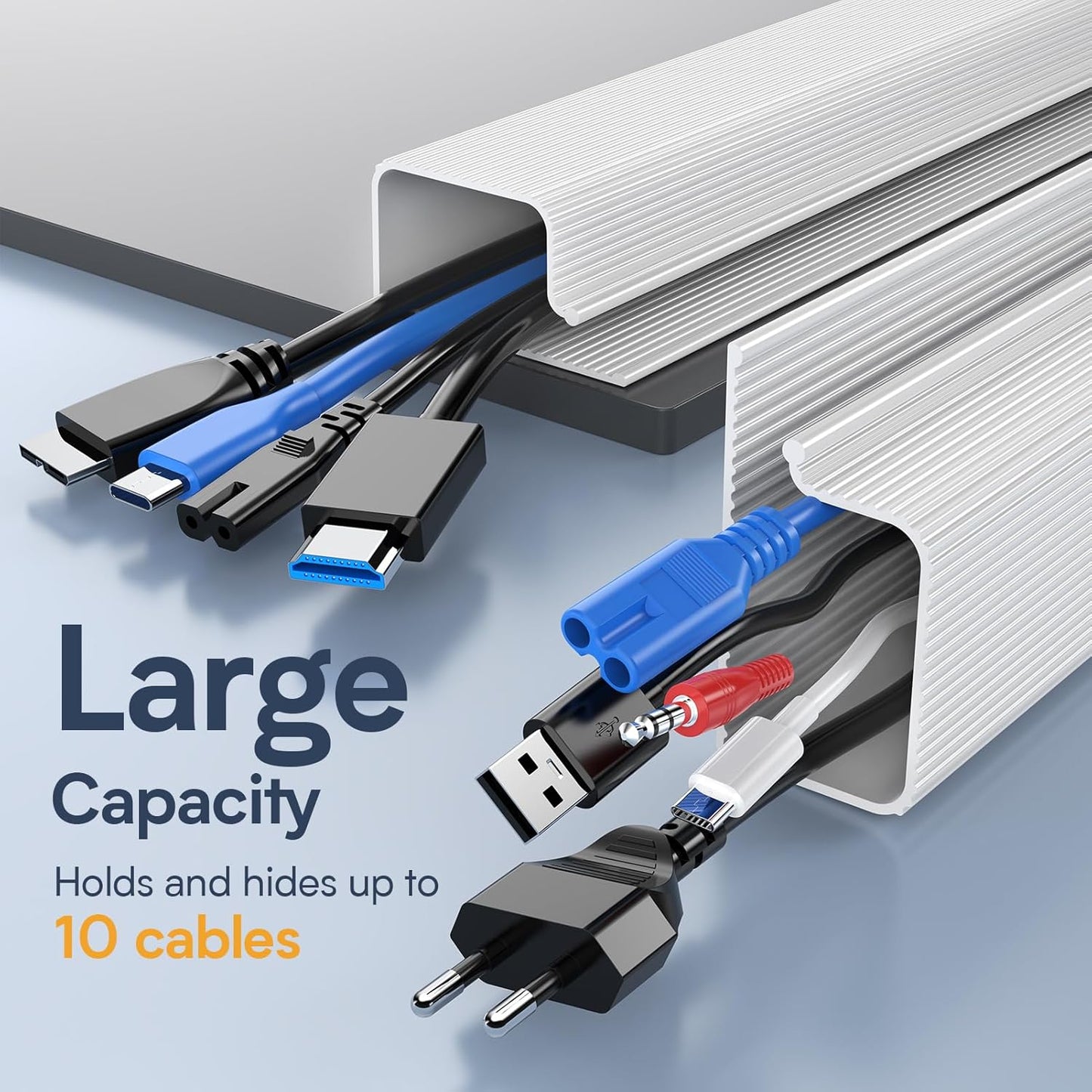 Delamu 157in Cable Management Under Desk, Safe & Tidy Under Desk Cable Management for Home & Office, Cord Organizer for Desks, Wire Organizer Kit, 10 Pack White