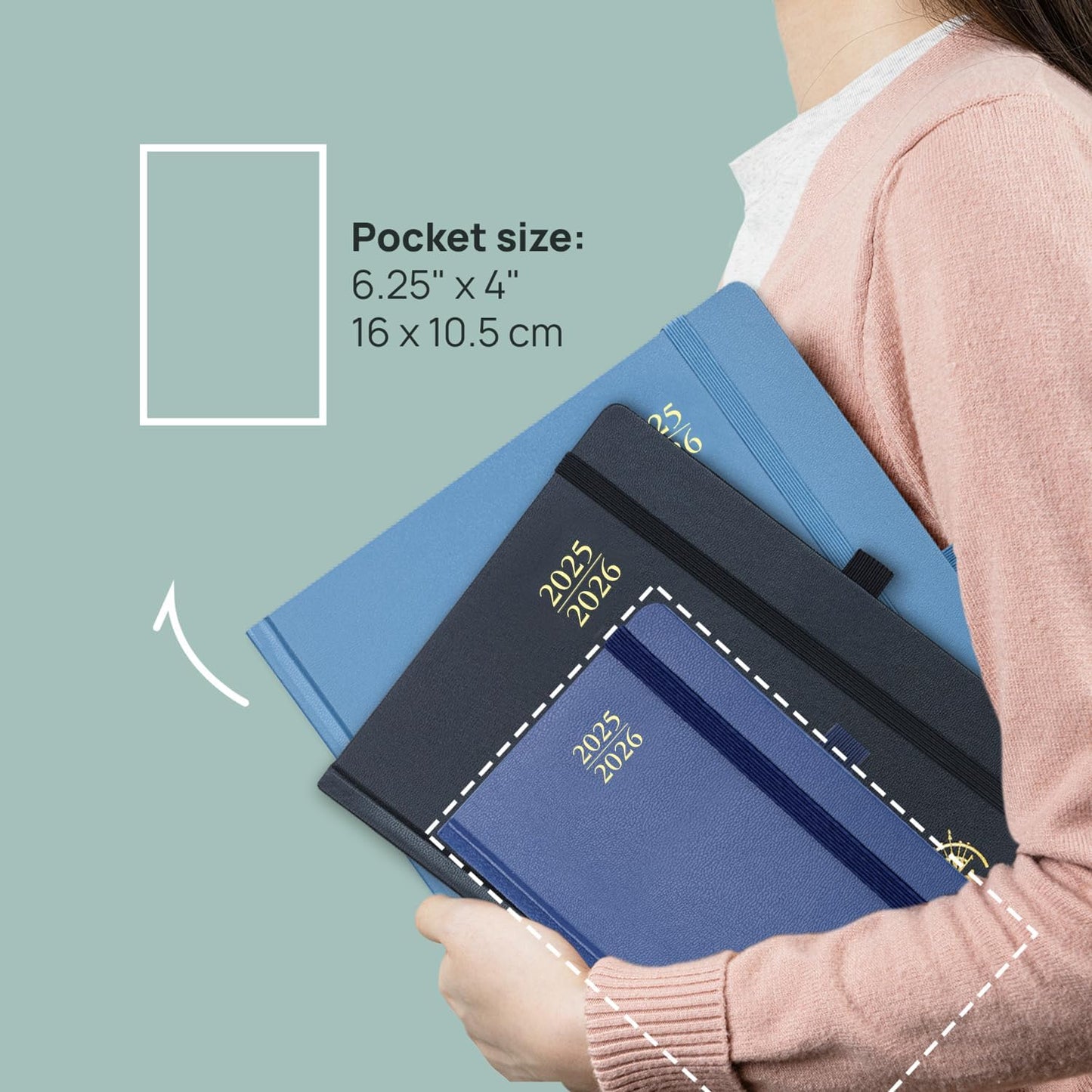 POPRUN Pocket Planner 2025-2026, (Purse Size 4''x 6.25'' Hard Cover) Academic Year Calendar Daily Weekly and Monthly (July 25-June 26) with Hourly Time Slots, 100 GSM Paper - Violet