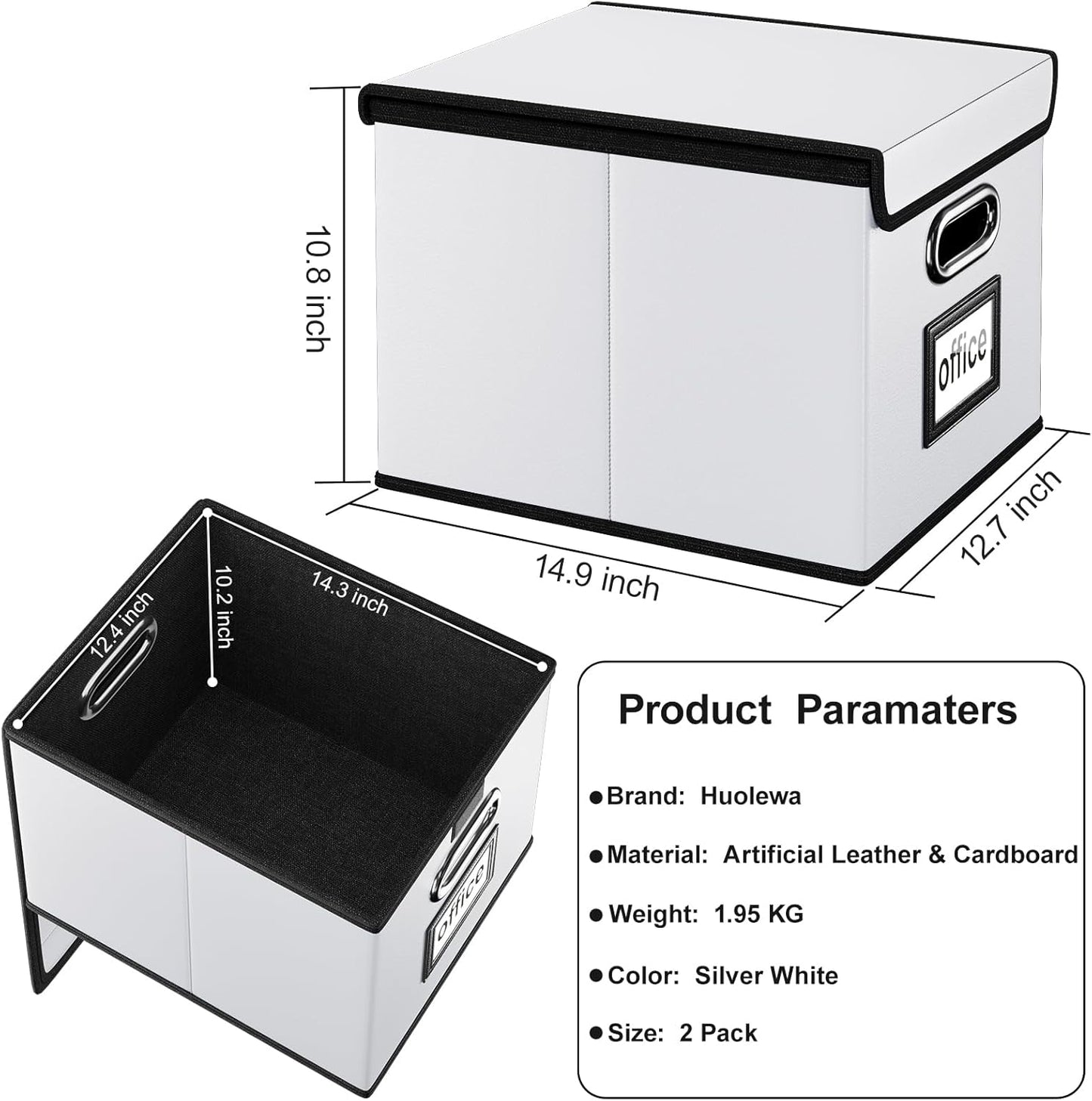 Huolewa Portable Leather File Organizer Boxes with Lids, Collapsible File Folder Organizer Boxes, Decorative Small Filing File Cabinet for Home/Office, Easily Store Documents/Hanging File Folders