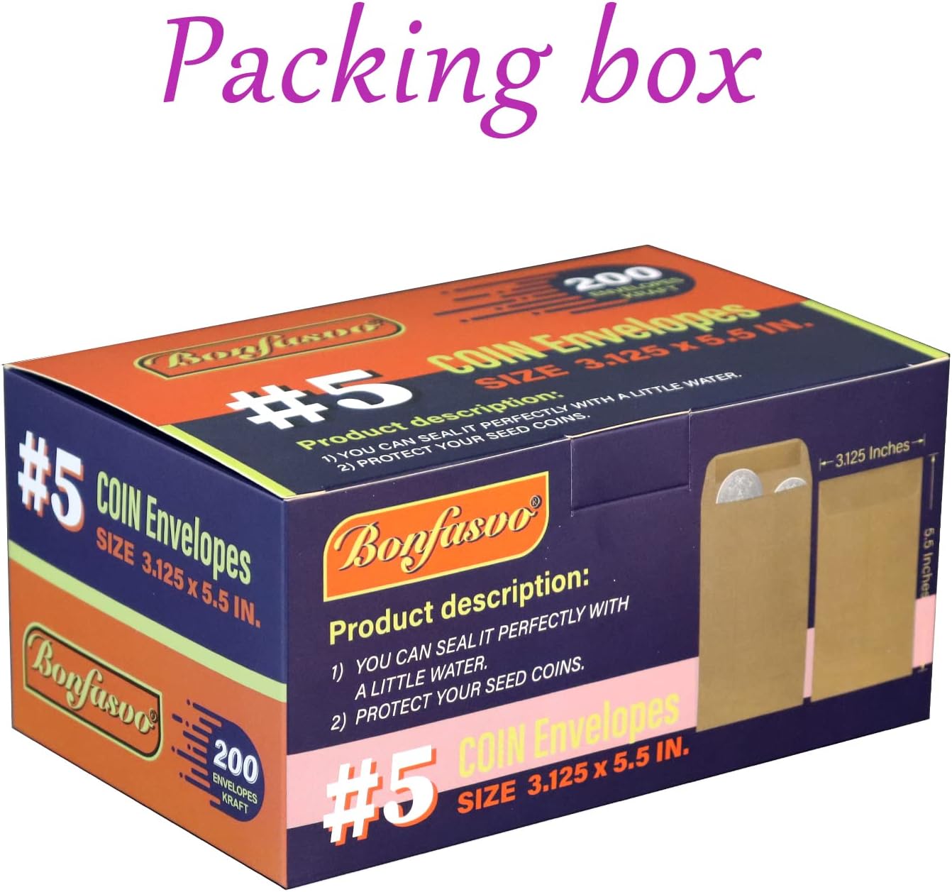 200 Pack #5 Kraft coin envelope 3.125 x 5.5 inches Kraft Envelopes Classic Small Parts Envelopes with Self Adhesive Gummed Flap for Coins Cash Credit Cards Seeds