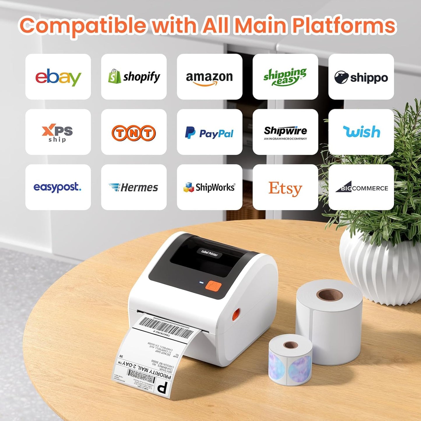 Bluetooth Thermal Shipping Label Printer - D450BT Thermal Label Printer 4x6 for Small Business & Shipping Packages, Compatible with iPhone, Android, iPad, Windows, macOS, USPS, Amazon, Tiktok