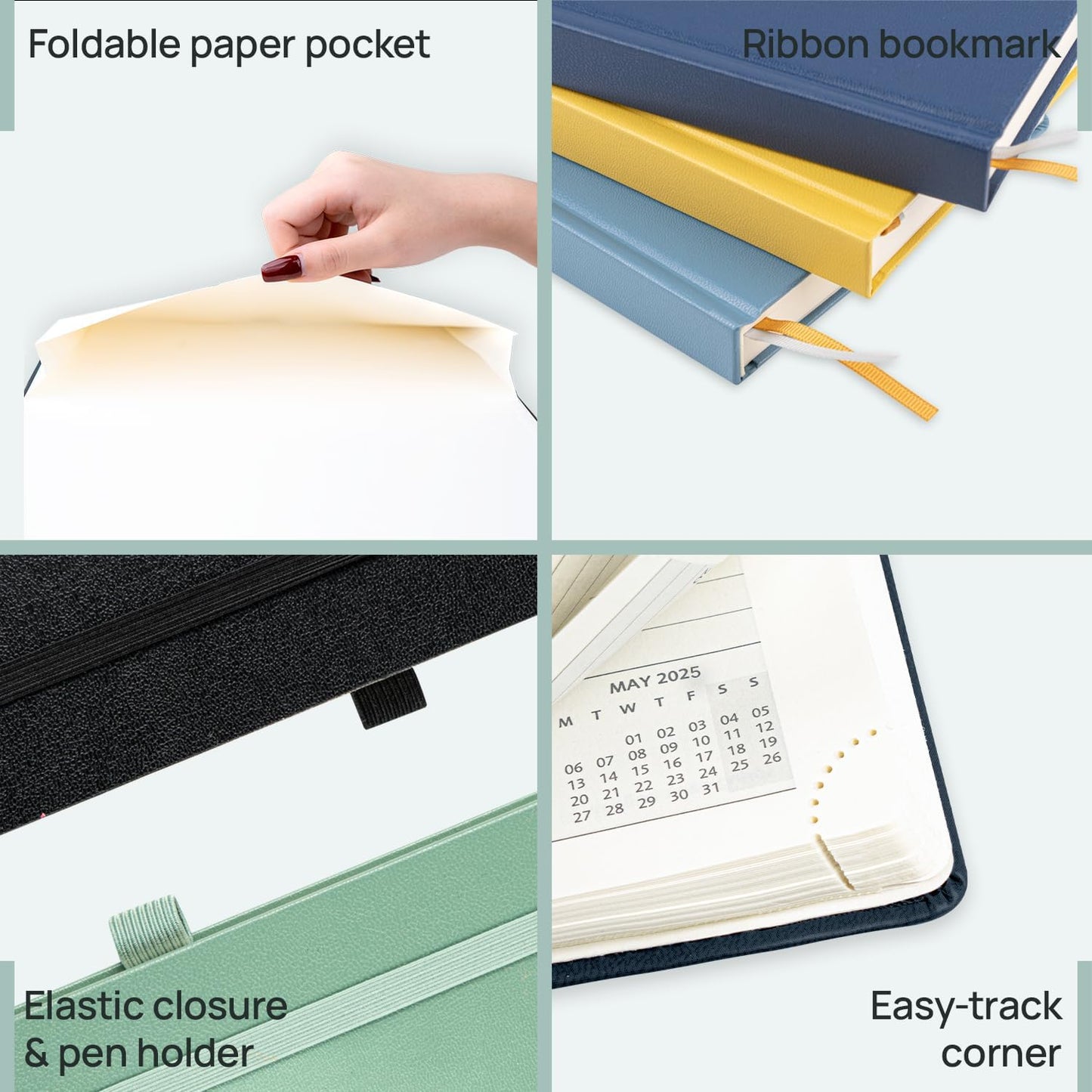 POPRUN 2025-2026 Daily Planner One Page Per Day (Medium - 5.75" x 8.5") - Academic Calendar (July 2025 - June 2026), 2025 Day Appointment Book with Monthly Tabs, Hardcover - Pacific Green