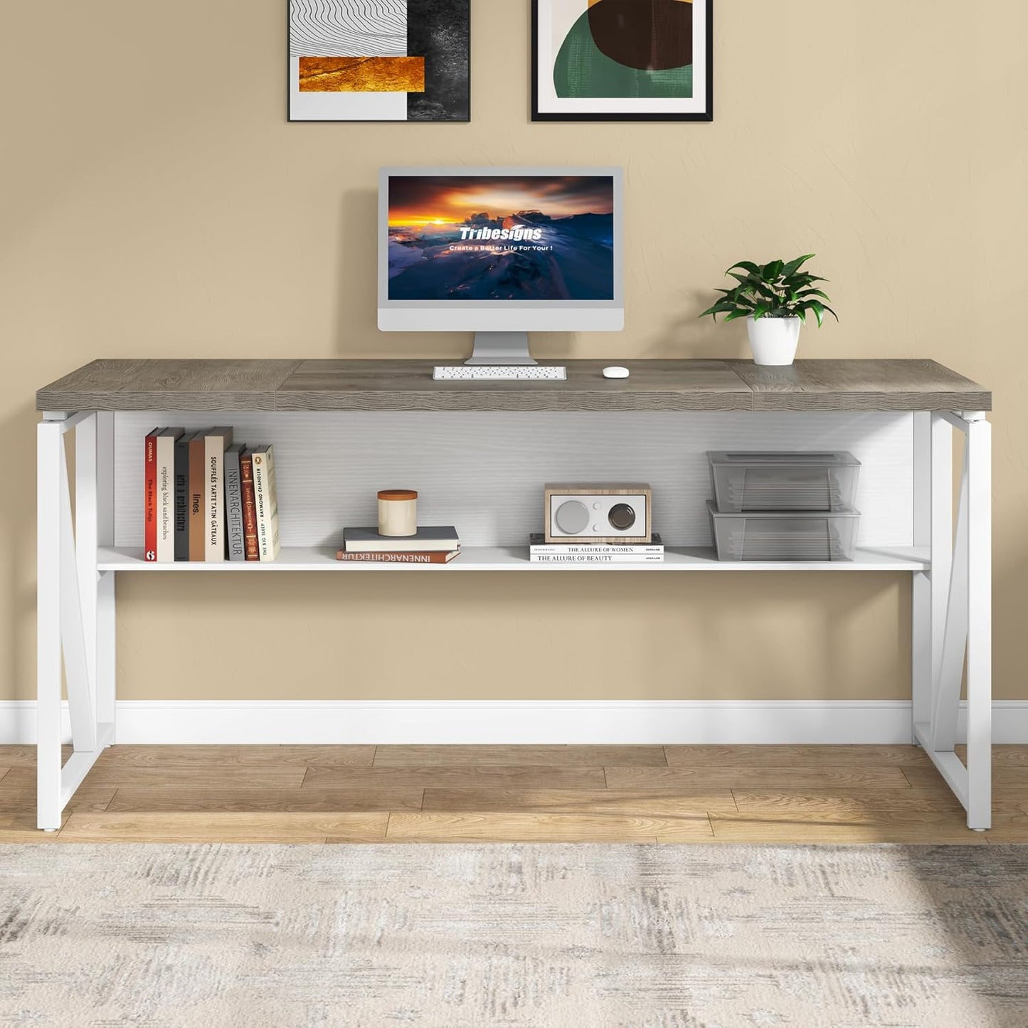 Tribesigns L Shaped Desk with Drawer Cabinet, 63" Executive Computer Desk and lateral File Cabinet, 2 Piece Home Office Furniture with Drawers for Hanging File, Doors with Locks (Dark Oak, 63-inches)