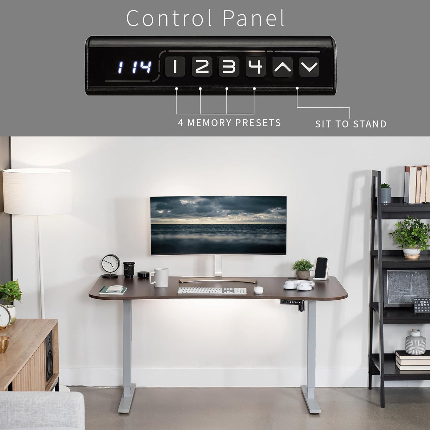 VIVO Electric 63 x 32 in Standing Desk, Memory Height Adjustment, 1B Series, Dark Walnut Top Gray Frame, DESK-KIT-1G1D