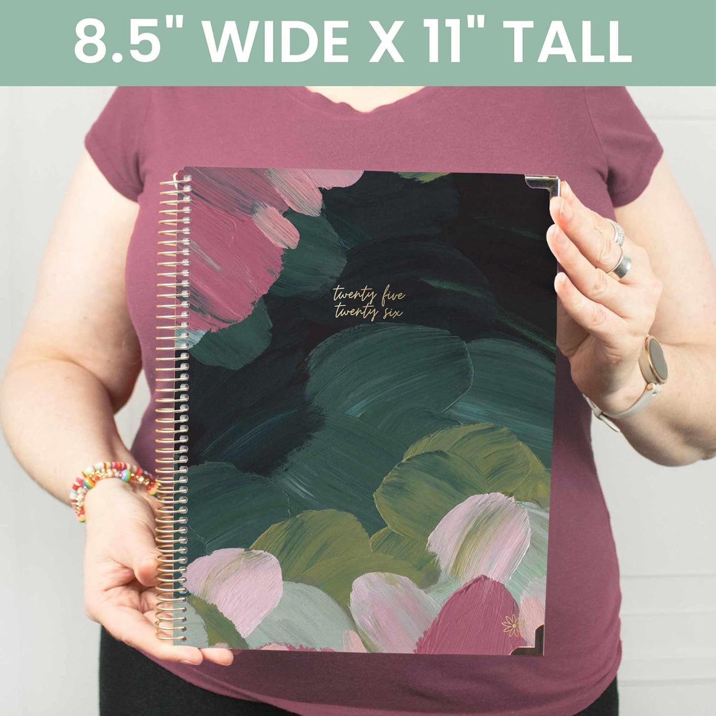 bloom daily planners HARDCOVER 2025-2026 (8.5" x 11") Academic Year Day Planner (July 2025 - July 2026) - Task Goal Organizer - Monthly & Weekly Inspirational Agenda Book - Emerald Paint Strokes