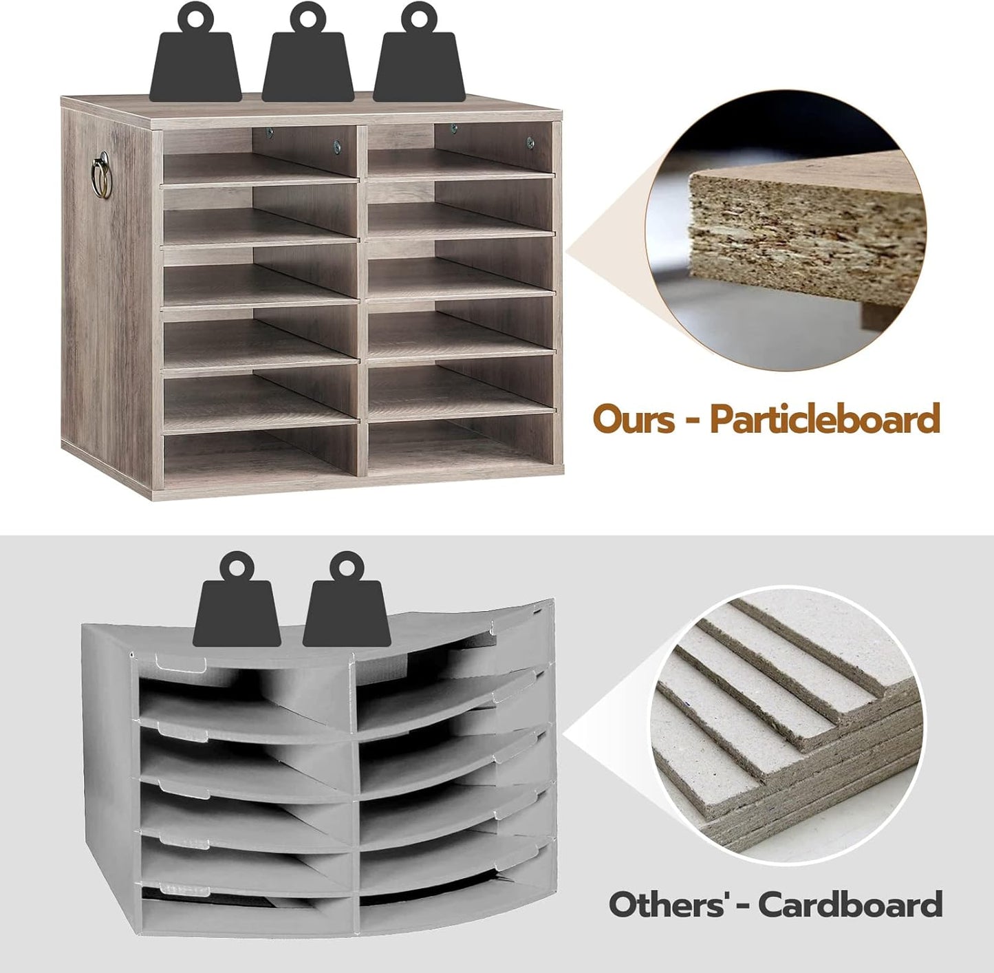 HOOBRO Literature Organizers, 12 Compartments Office Mailbox with Adjustable Shelves, Wood Countertop Literature Sorter for Office, Home, Classroom, Mailrooms Organization Greige BG12WF01