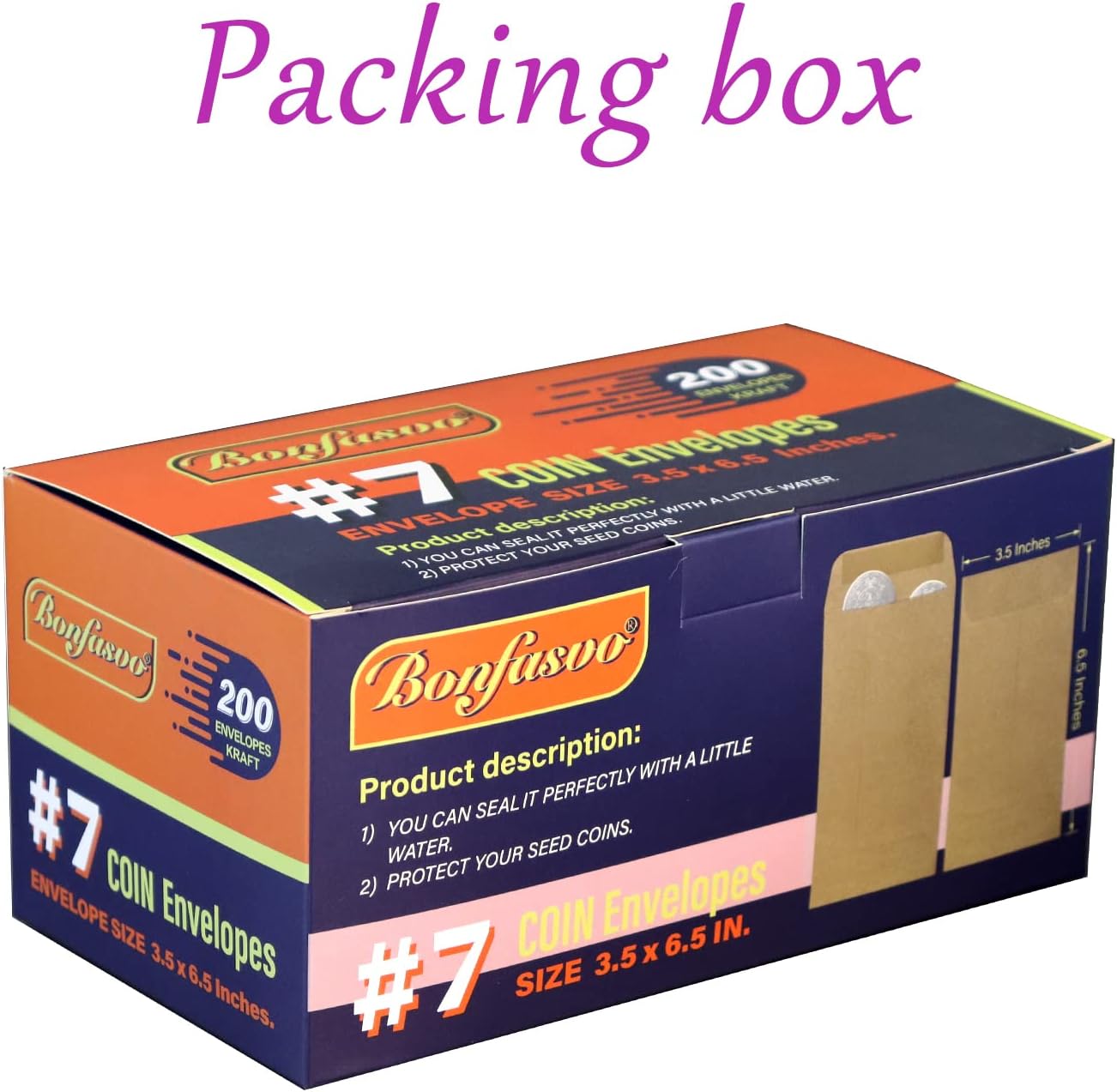 200 Pack #7 Kraft coin envelope 3.5 x 6.5 inches Kraft Envelopes Classic Small Parts Envelopes with Self Adhesive Gummed Flap for Coins Cash Credit Cards Seeds