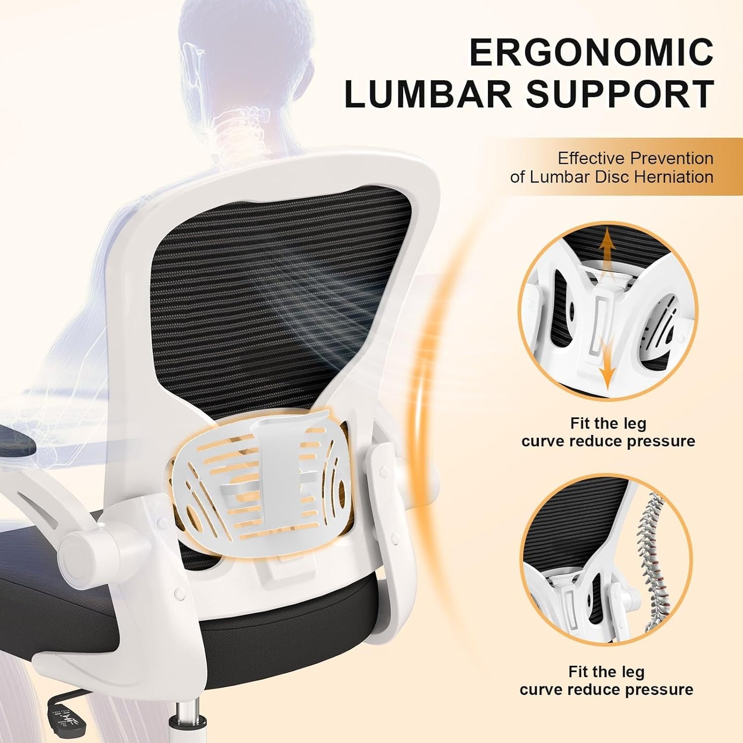 Office Chair, Ergonomic Desk Chairs 330LBS Capacity High Back Mesh Computer Chair with Flip-up Armrests, Comfy Work Chair with Adjustable Lumbar Support, Rolling Chair