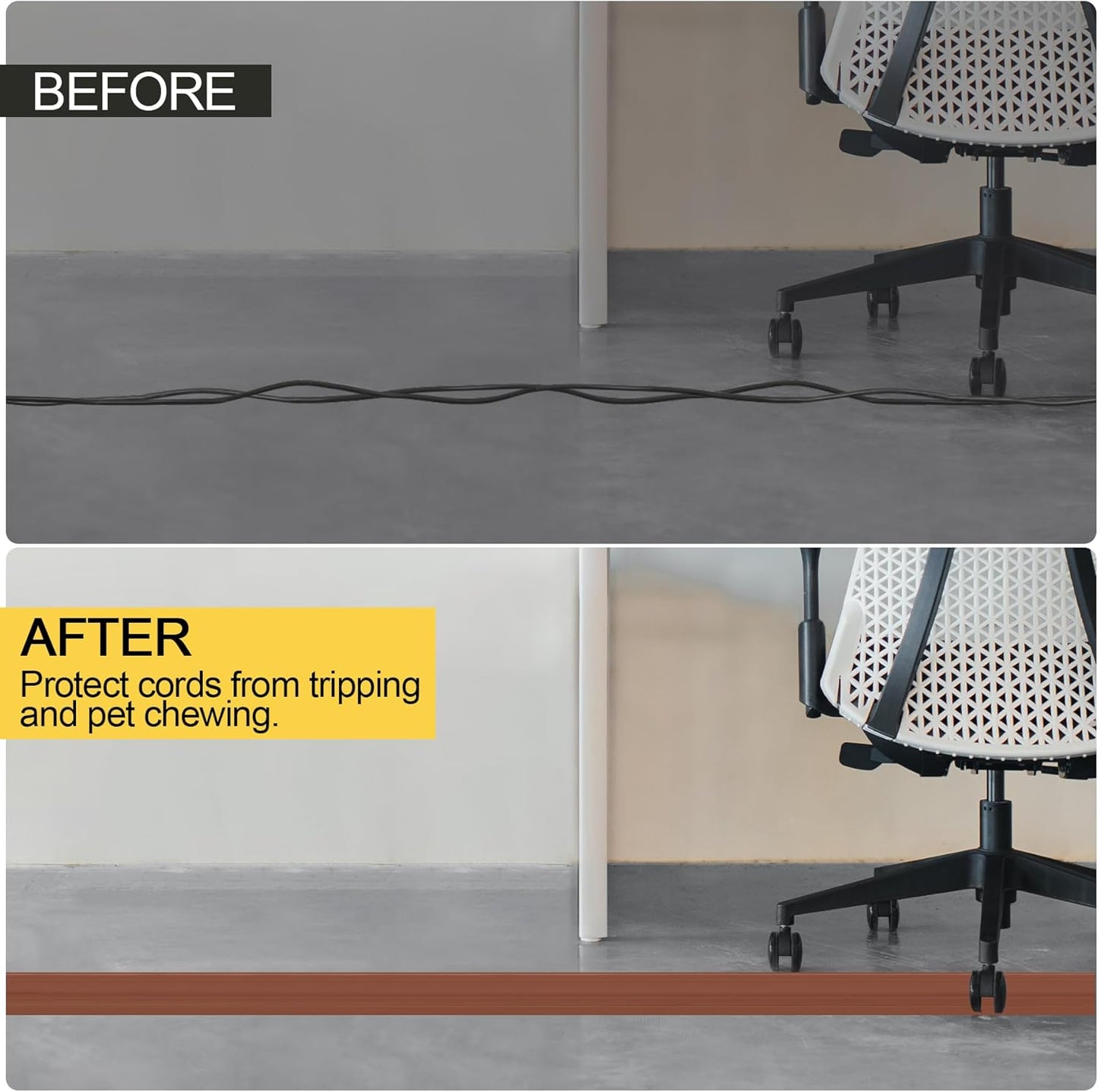 MYFAMIREA 20FT Floor Cord Cover Heavy Duty Cable Cover Protector 3 Channels Extension PVC Floor Wire Cover Outdoor Cord Hider Management Cord Cover for Wire on Floor Home Outdoor (2PCS 10FT, Brown)