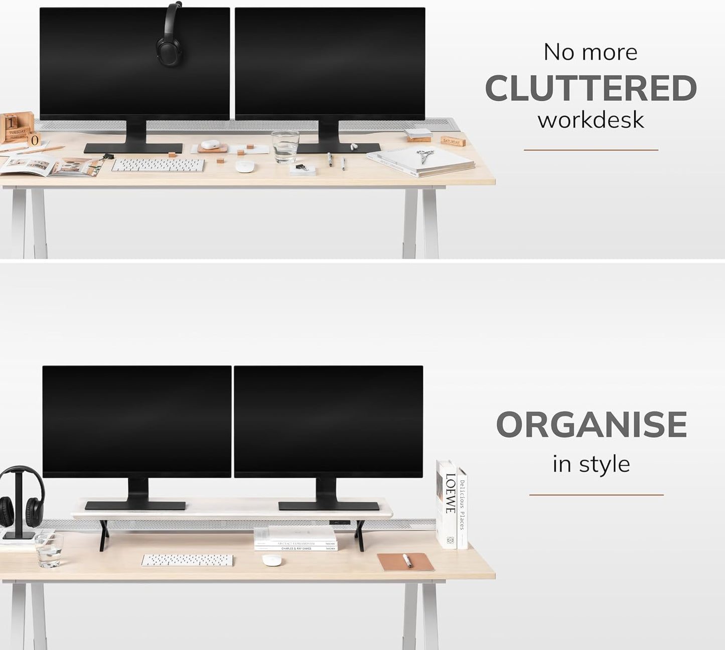 Anji Mountain Monitor Stand - Desktop Organizer & Laptop Riser, Ergonomic Monitor Riser, Space-Saving Monitor Stand for Desk, Durable Construction, Easy Assembly, Ideal for Home & Office,White Wash