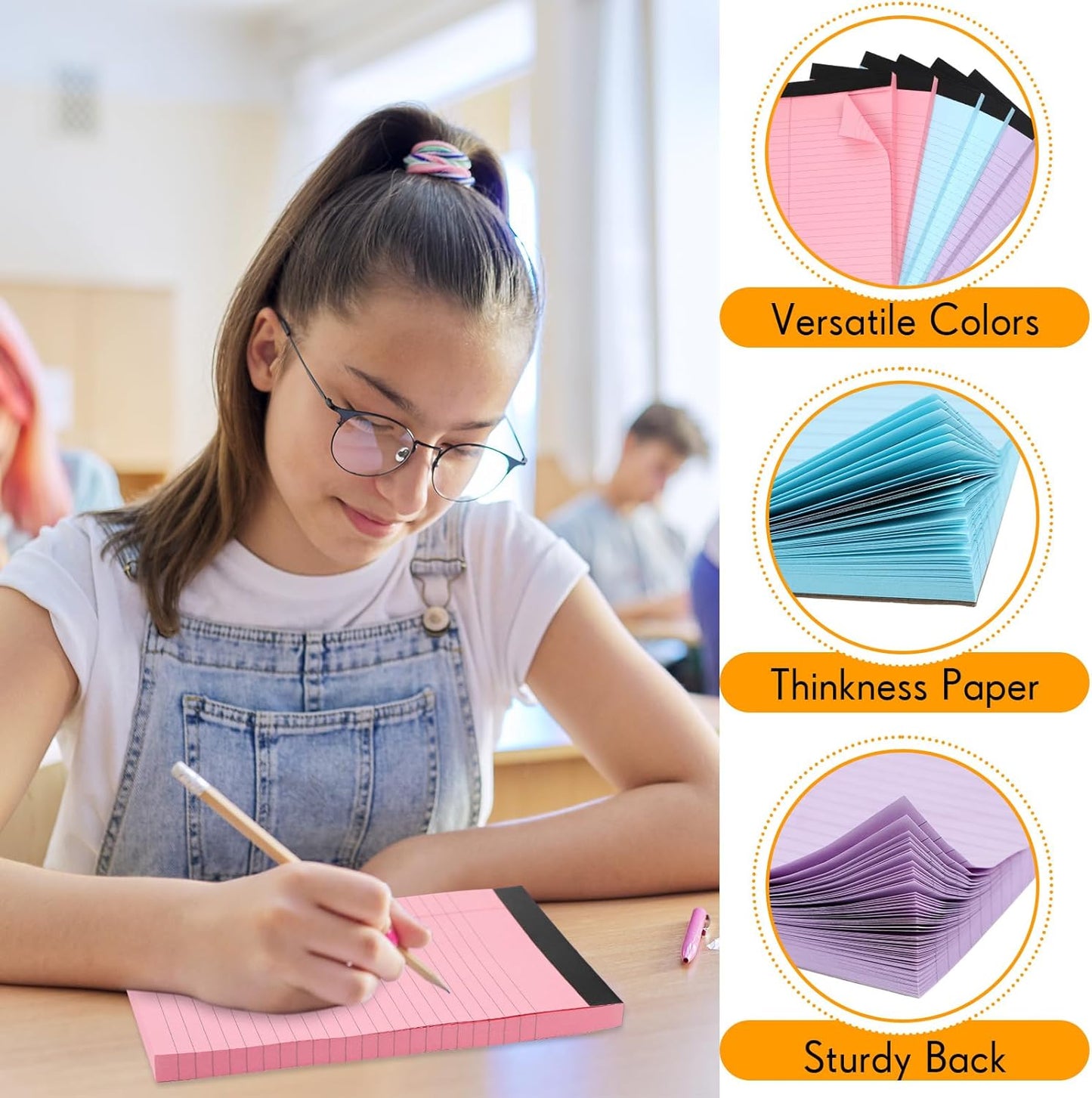 Honoson 6 Pack Legal Pads 5 x 8 College Ruled Colored Notepad 600 Sheets Wide Ruled Writing Pads 100 Sheets/pad Lined Paper Bulk for Office School Classroom Teacher Students Supplies, 3 Colors