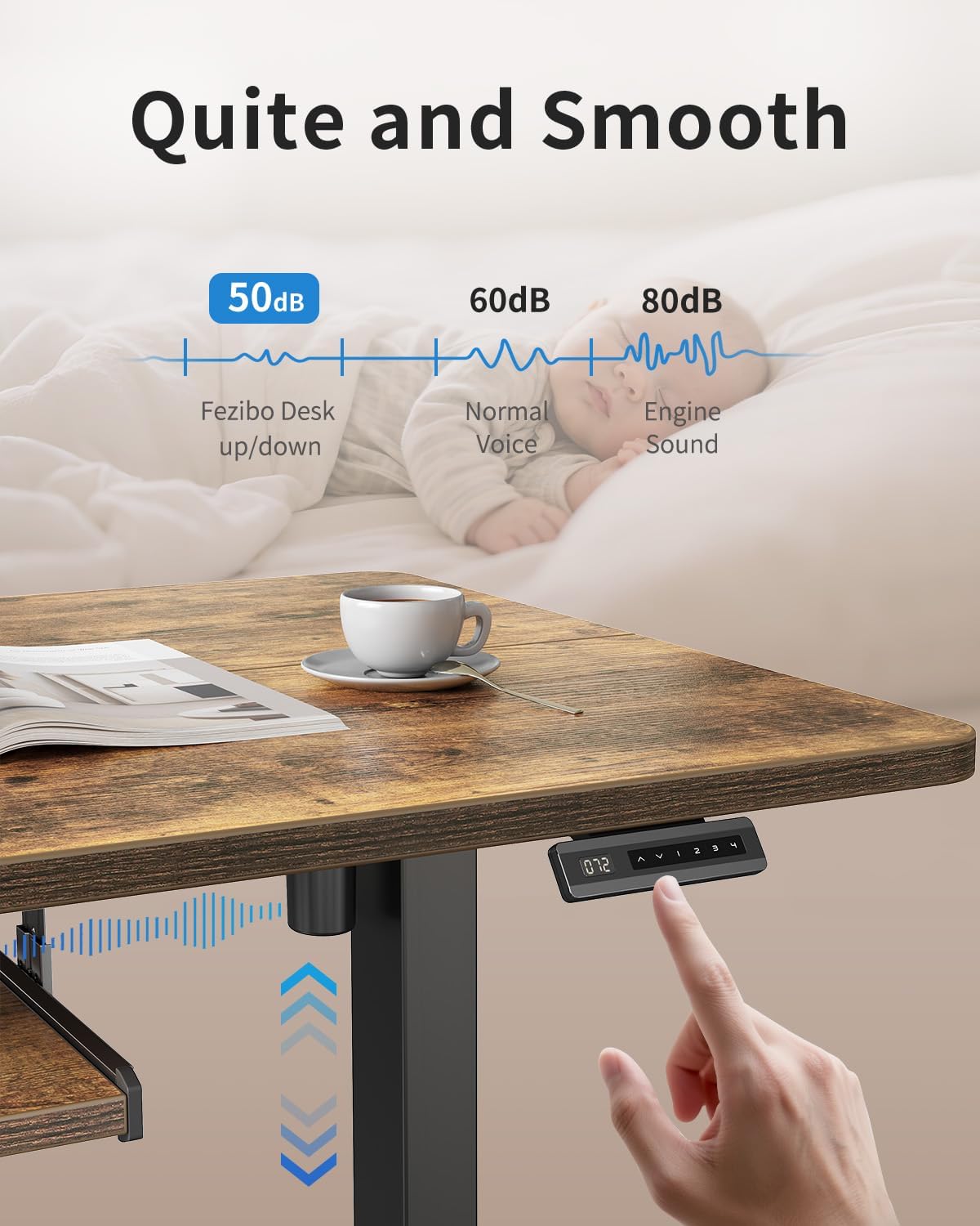 FEZIBO Standing Desk with Keyboard Tray, 55 x 24 Inch Adjustable Height Sit Stand Desk with Memory Presets for Home Office, Ergonomic Computer Workstation, Rustic Brown