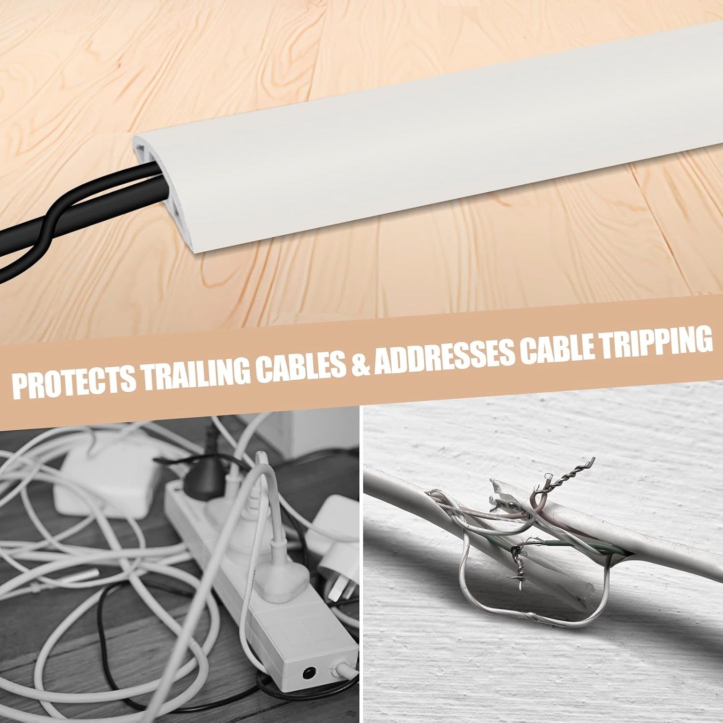 Floor Cord Cover Cable Cavity Self Adhesive Cord Hider Floor 10FT Floor Cable Management Power Cord Protector Floor Electric Cord Covers for Offices, Gym, Exhibitions (Beige, 1.57" x 10')