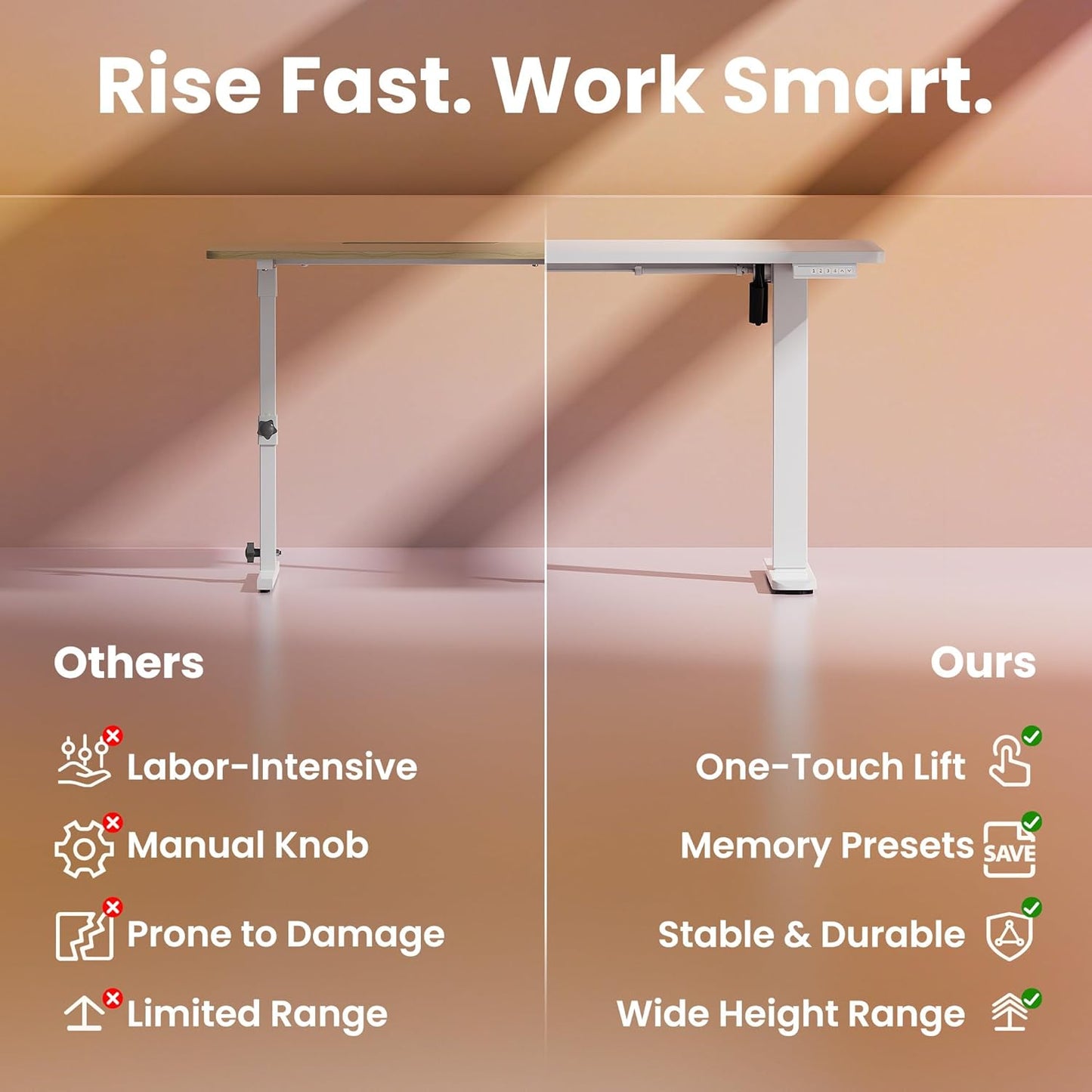 HUANUO 32" Small Electric Standing Desk Adjustable Height, 4 Memory Height Settings, Sit Stand Up Desk for Home Office & Computer Workstation, White