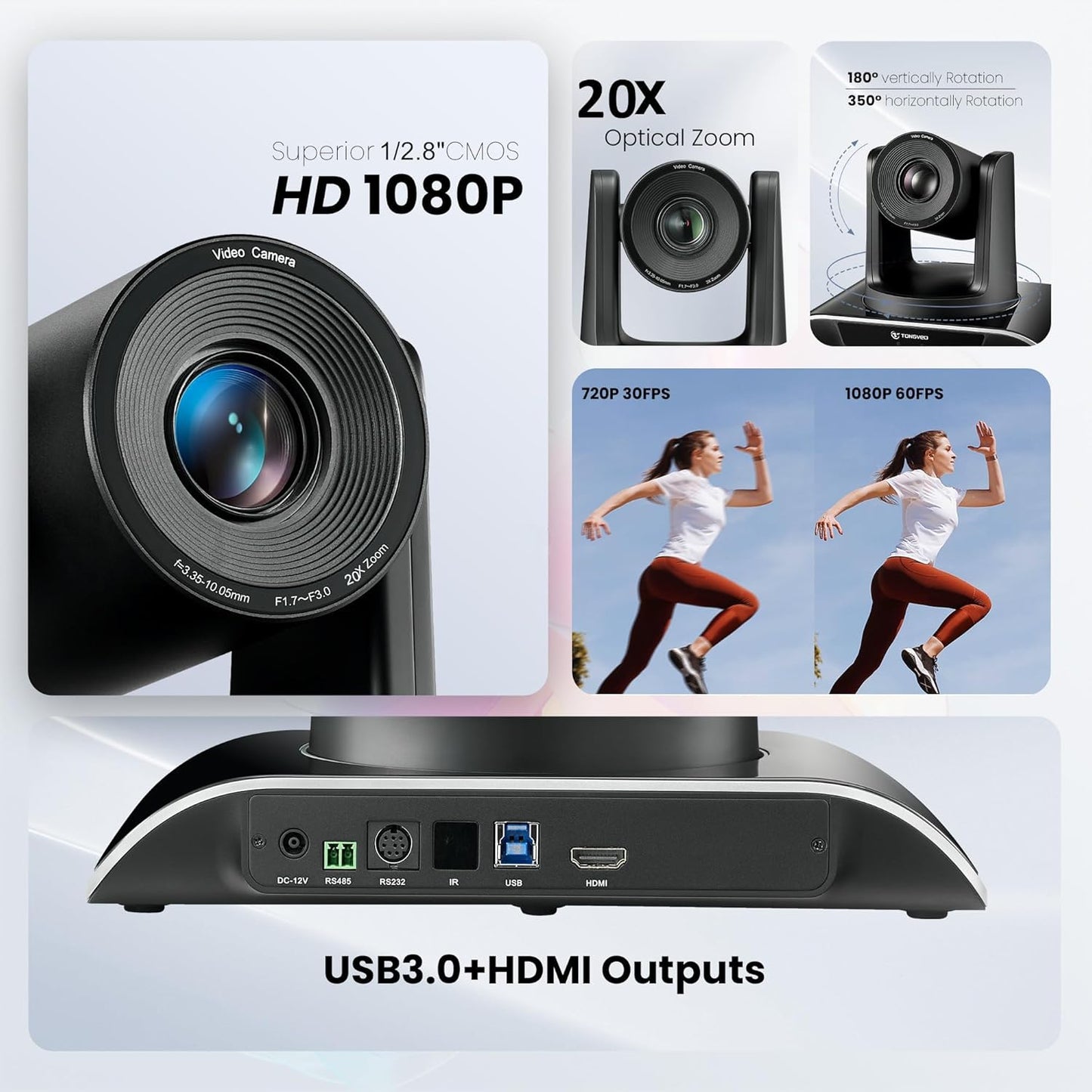20x Zoom Conference Room Camera System TONGVEO All-in-1 Video and Audio Conferencing System 20X Optical Zoom USB3.0 HDMI PTZ Camera and Conference speaker with microphone Bundle for large Meeting Room