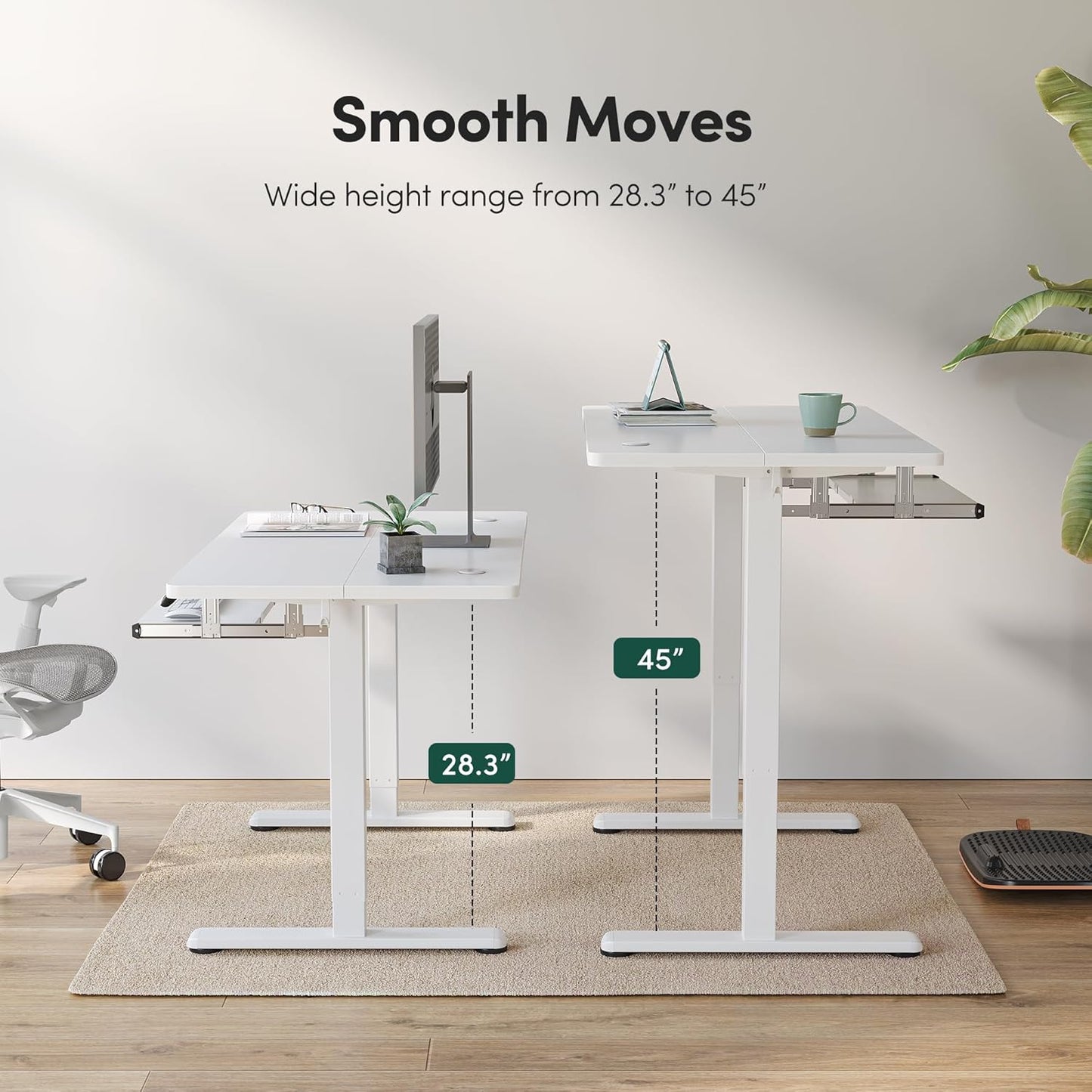 FEZIBO Standing Desk with Keyboard Tray, 48 x 24 Inch Adjustable Height Sit Stand Desk with Memory Presets for Home Office, Ergonomic Computer Workstation, White