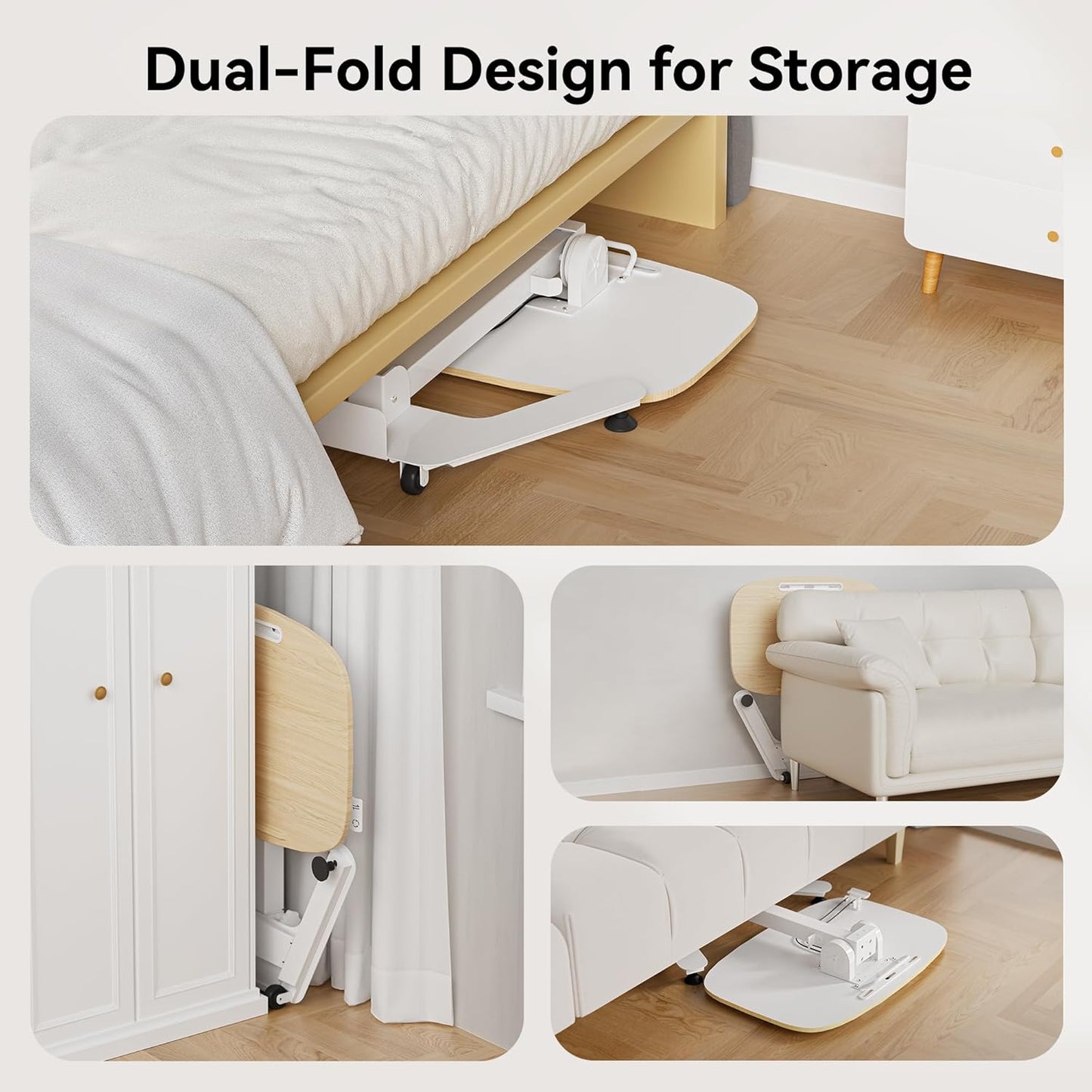 Folding Pneumatic Height Adjustable Mobile Standing Desk with 90° Tiltable Tabletop, 27.2x18.9 Inch Portable Laptop Desk with Wheels, Holds Up to 66.1lbs for Home Office, Study, Oak