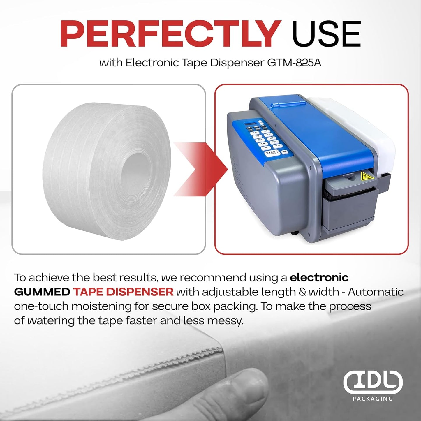 IDL Packaging 3" x 375 feet Reinforced Water-Activated Kraft Gummed Tape 70lb Thickness - Secure Paper Packing Tape for Secure Carton Sealing - Heavy-Duty for All Conditions, White