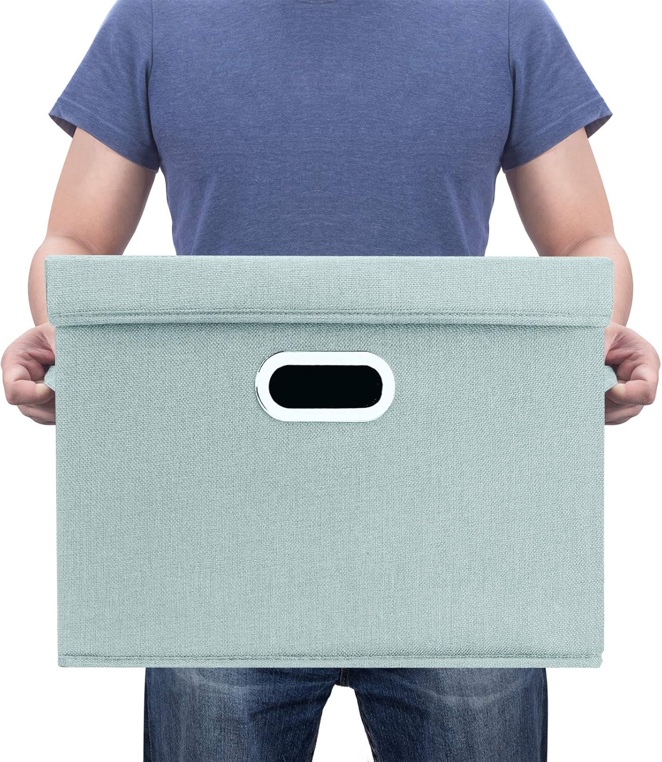 TYEERS Large Storage Bins with Lids, Collapsible, Washable, Fabric Storage Boxes for Organizing, 17.3x11.8x11.4 inches, 5 Pack, Aqua Spring