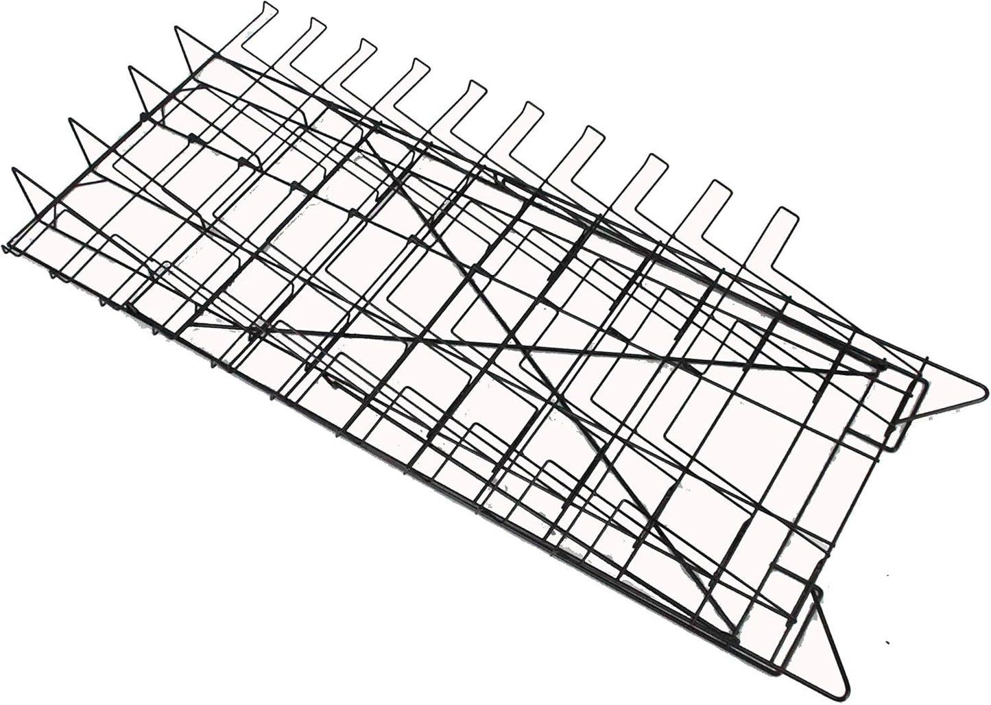 Displays2go Tiered Black Wire Magazine Rack, 19-1/4"w x 25-1/2"d x 51-1/2"h, Free Standing Floor Fixture With 20 Stacked Pockets, Sign Slot