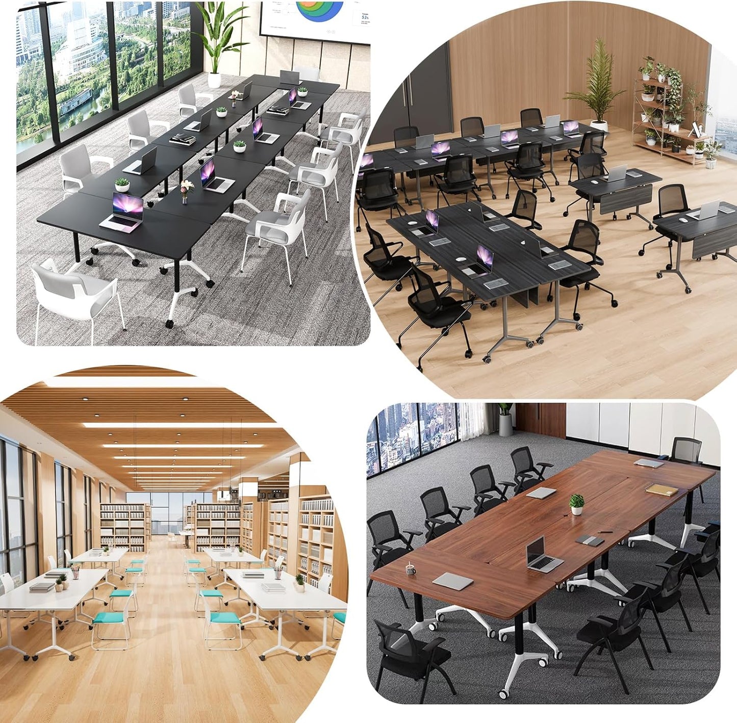 Conference Room Table, Folding Conference Tables,Thicken Grey Tabletop,Flip Top Wooden Seminar Meeting Room Table for Conference Room Offices (2, Walnut, 55.1”)