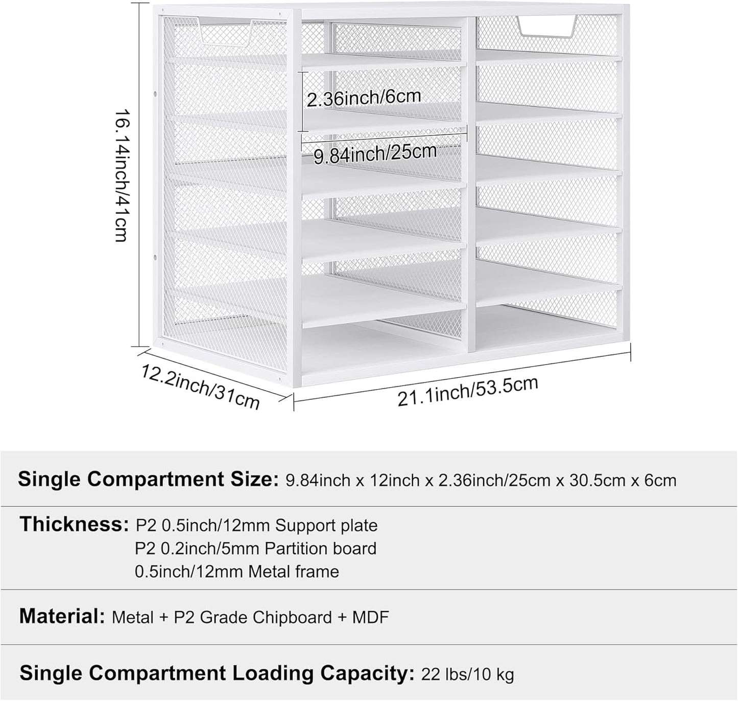 Mail Sorter for Desk, Countertop Literature Organizer, Student Mailbox for Classroom, Desktop Bill Paper Holder Rack for Office Home School, 12 Compartments, White