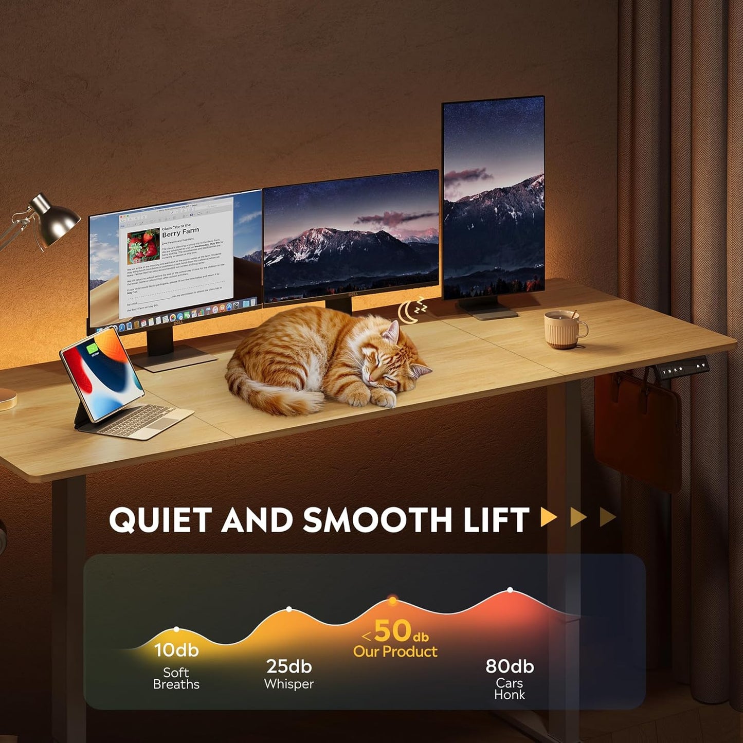 DEVAISE 71 Inch Electric Standing Desk, 3 Adjustable Height Stand up Desk for Home Office, Ergonomic Sit to Stand Desk with LED Touchscreen, Headphone Hook, 3 Memory Preset Computer Desk (Maple)