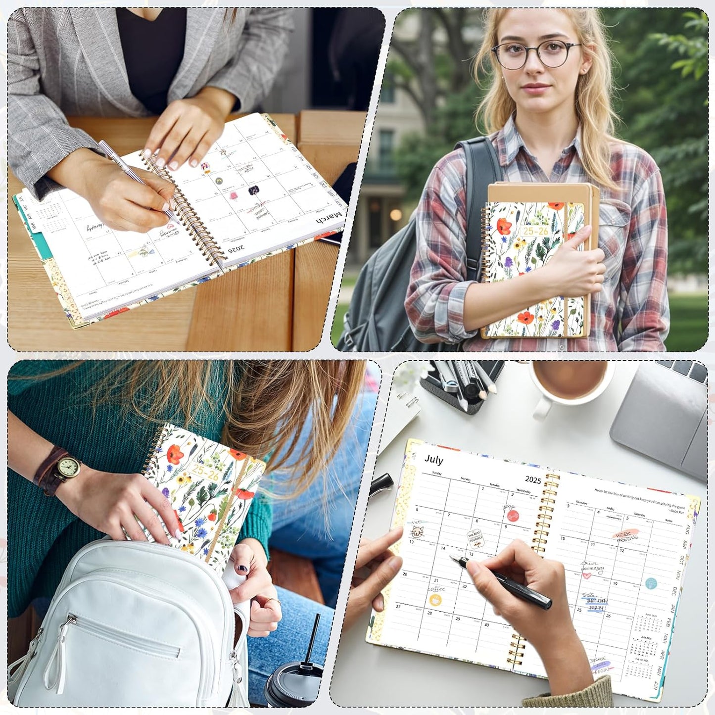 2025-2026 Academic Planner, A5 (6.5" x 8.5") Weekly and Monthly Planner, July 2025 - June 2026, Calendar Planner with Tabs, Inner Pocket for Home School Office Supplies, Red Flower