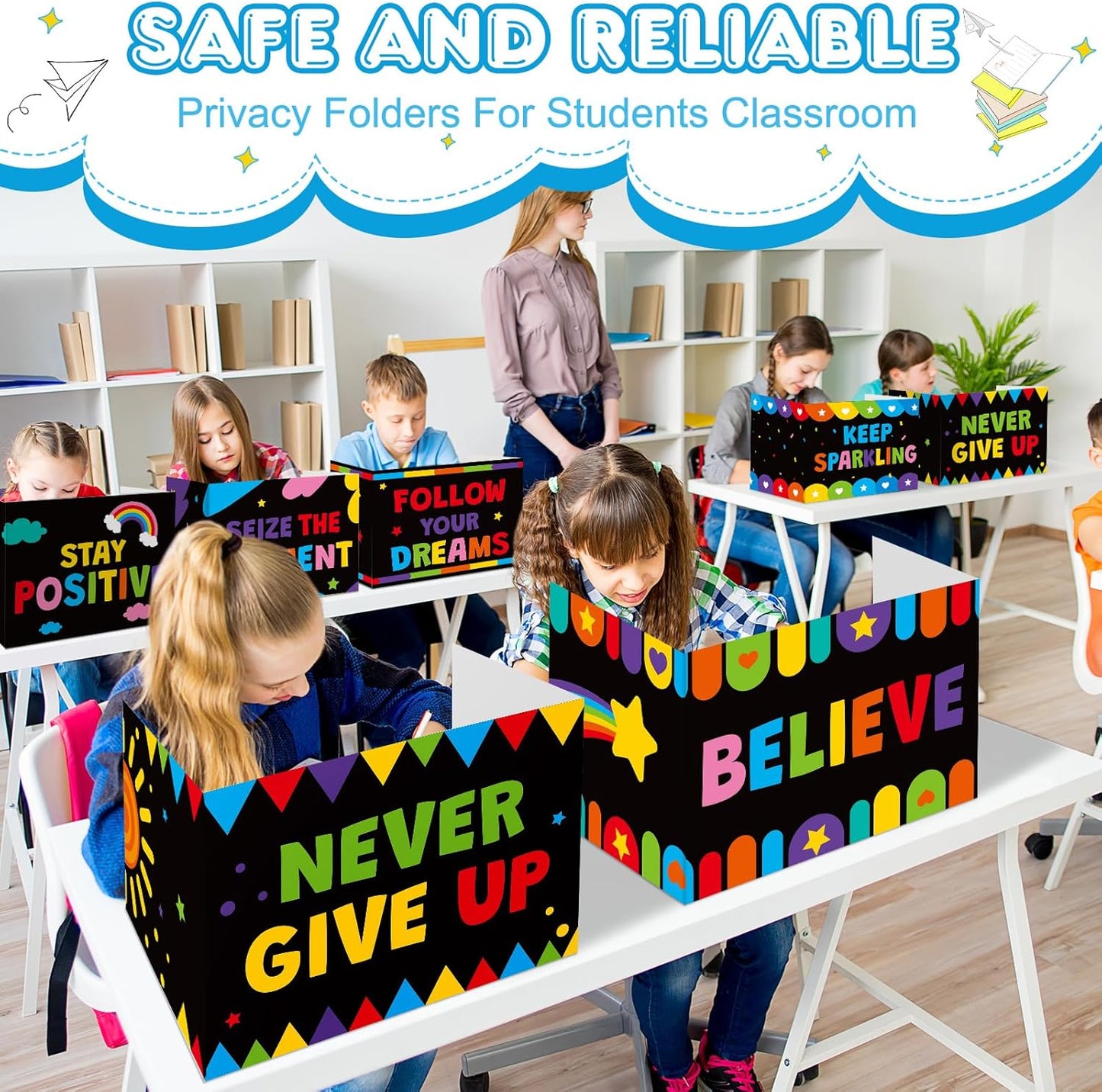 Honoson 24 Pcs Bulk Inspirational Privacy Folders for Students Cardboard Test Privacy Boards Motivational Words Desk Dividers Shield for Classroom School Study Supplies, 6 Styles(Colorful)