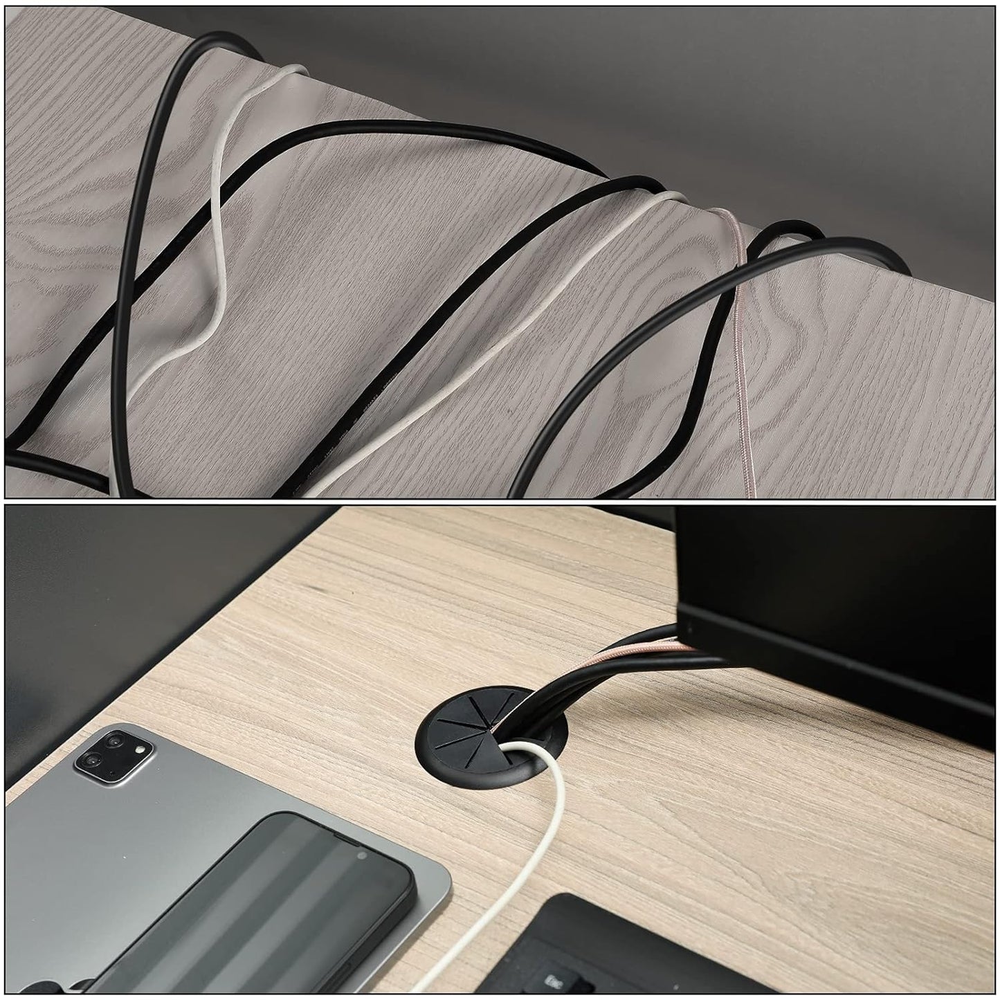 HYCC 10 Pack 2 Inch Flexible Desk Grommet,Organize Wires and Cables on Office Equipment, Computer Components, Entertainment Systems Effectively - Color: Black