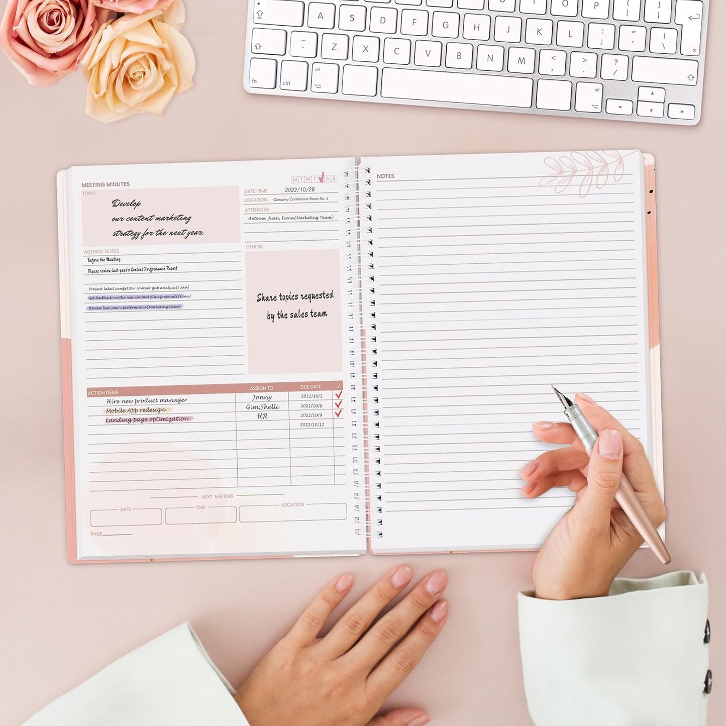 SUNEE Half Meeting Half Note - 8.5"x11" Professional Notebooks for Work - 160 Pages, A4 Size Project Planner, Spiral Meeting Agenda/Minutes Organizer for Women Men, Note Taking, Office & Business