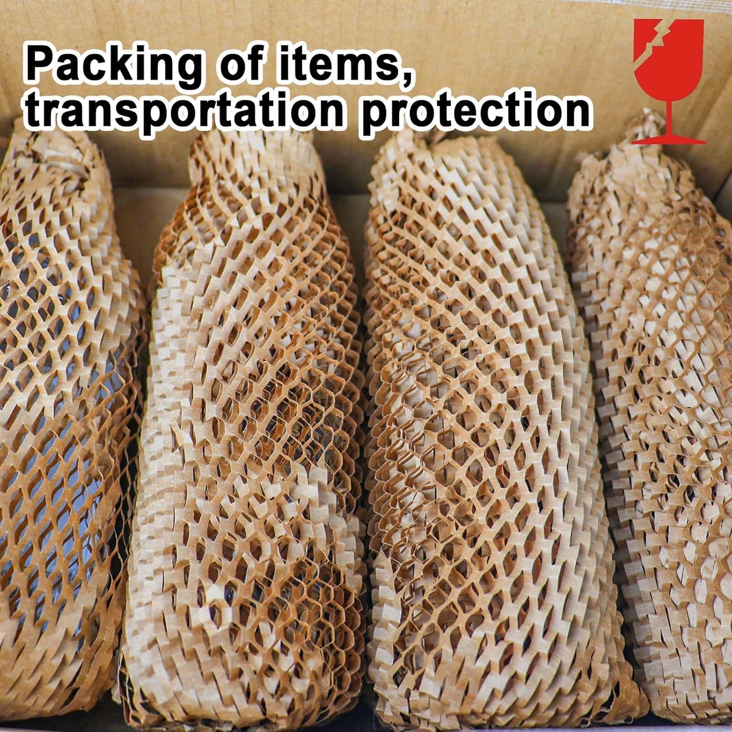 BOMEI PACK Honeycomb Packing Paper Wrap 12"x 164' Recycled Bubble Cushioning Bags Rolls Friendly Transportation and Handling Bags Packing Supplies Materials