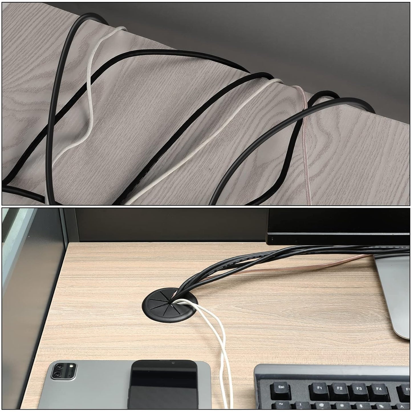 HYCC 5 Pack 2-3/8 Inch Flexible Desk Grommet,Organize Wires and Cables on Office Equipment, Computer Components, Entertainment Systems Effectively - Color: Black