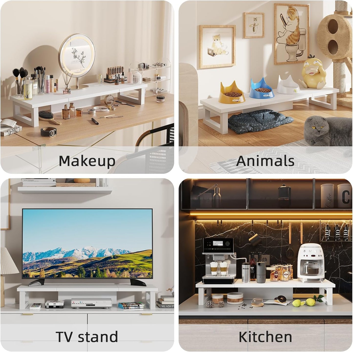 WESTREE Dual Monitor Stand Riser, Wood and Steel Monitor Stand Riser, Computer Monitor Stand for 2 Monitors, Multi-Purpose Desktop Storage Stand for Computer,Laptop,Printer,TV