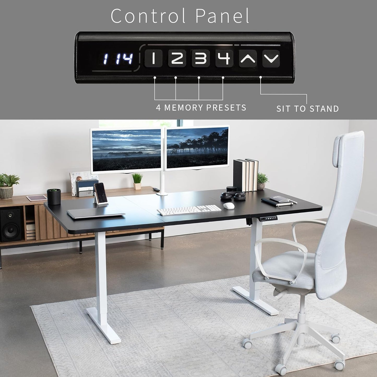 VIVO Electric 71 x 36 in Standing Desk, Memory Height Adjustment, 1B Series, Black Top White Frame, DESK-KIT-1W7B-36