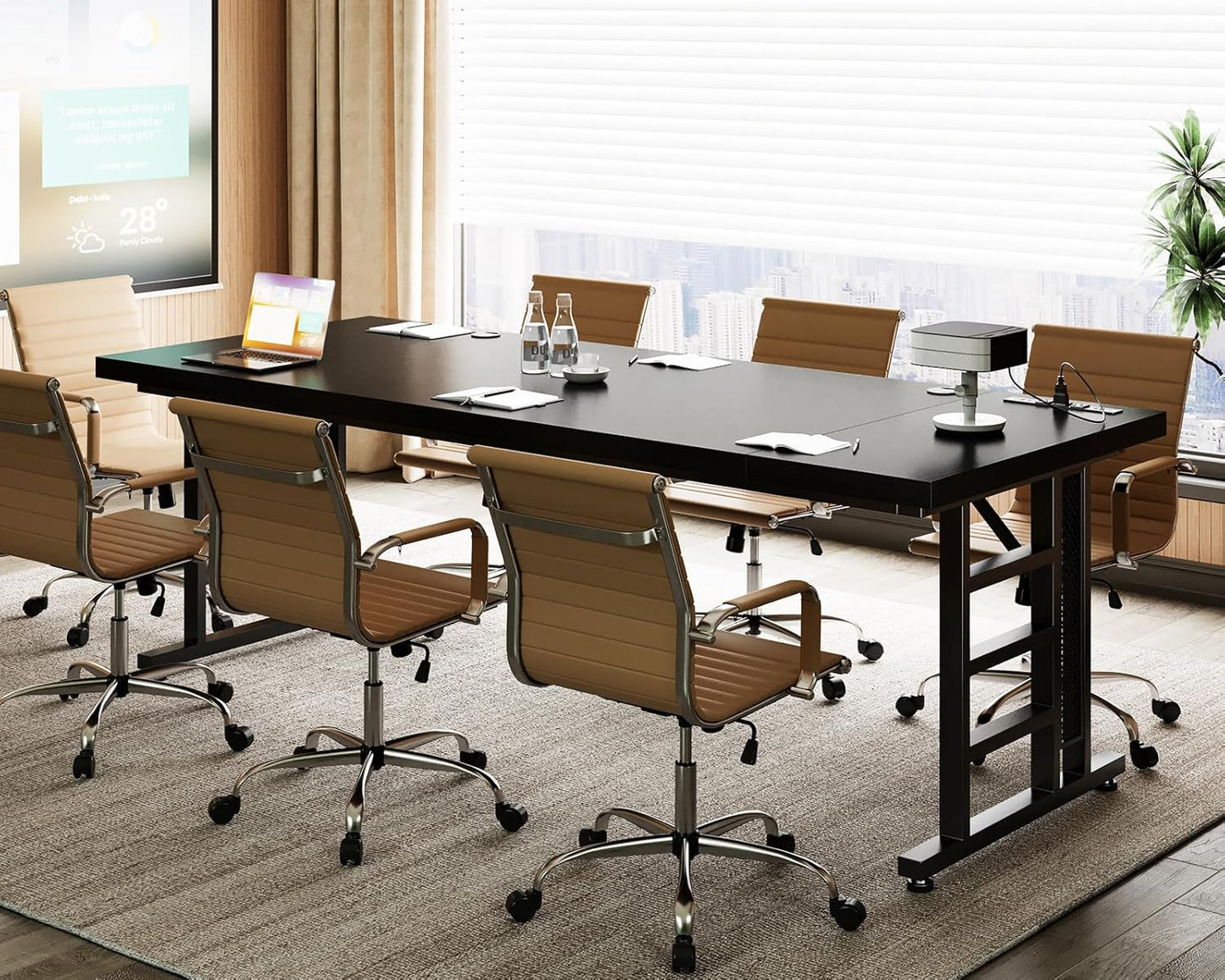 Coleshome 78 Inch Executive Desk with USB Ports, Large Computer Desk with Extra Thick, Long Mordern Office Desk, Workstation Business Furniture for Home Office, Black