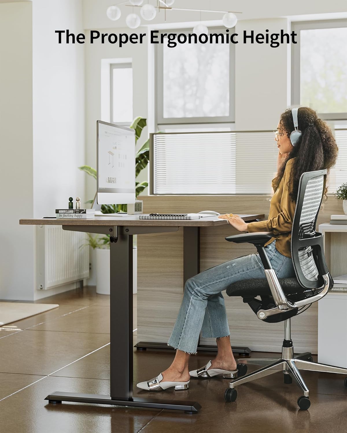 FEZIBO One-Piece Standing Desk Adjustable Height Stand up Home Office Desk, 55x24 Inch Electric Standing Computer Desk, with 4 Memory Presets, Fixable casters, Rustic Brown