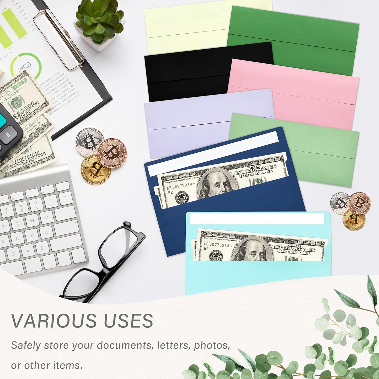 50 Pack #10 Business Envelopes, Self Seal Standard Green Envelopes for Secure Business & Legal Mailing, Office, Checks, Letter, Invoices, 4 1/8 x 9 1/2 Inches