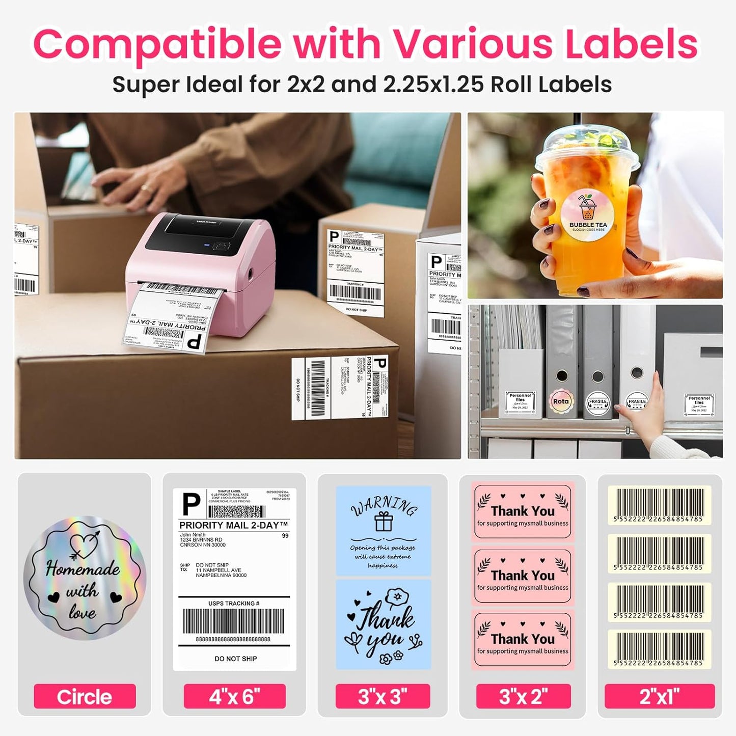 Bluetooth Thermal Label Printer 4x6 - D450BT Shipping Label Printer for Small Business, Shipping Packages, Office, Home, Compatible with Ebay, USPS, Shopify, Amazon, Tiktok