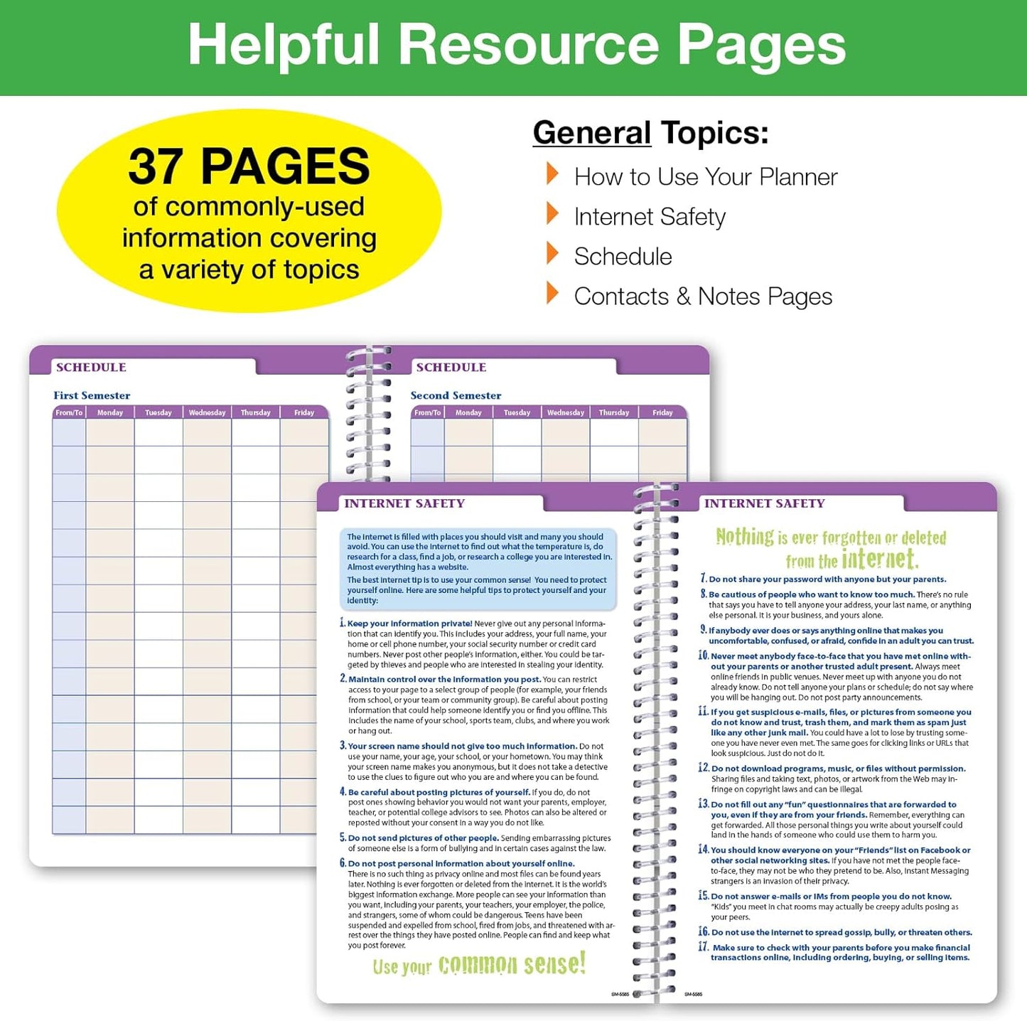 Global Datebooks Dated Middle School or High School Student Planner for Academic Year 2025-2026 Includes Ruler/Bookmark and Planning Stickers (Matrix Style - 5.5"x8.5" - Slant)