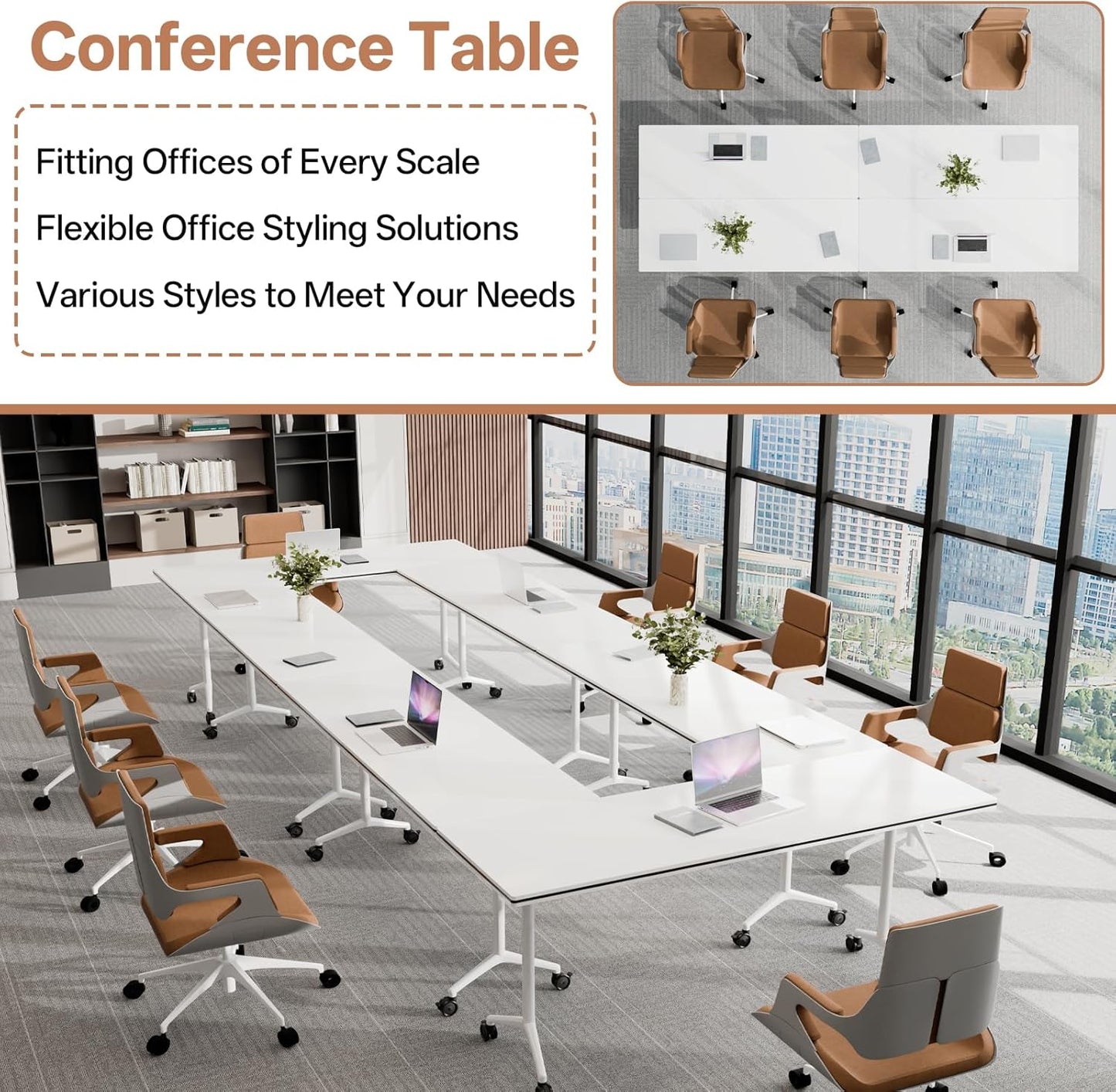 Conference Table, Folding Conference Tables for 2-20 People, Modern Conference Room Table with Wheels, Super Sturdy Large Rectangle Mobile Meeting Seminar Tables for Office (8PCS 47.2in)