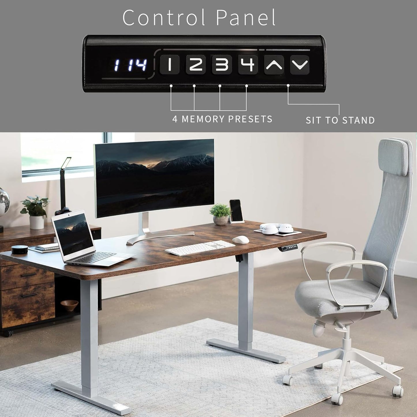 VIVO Electric 71 x 30 in Rustic Standing Desk, Memory Height Adjustment, 1B Series, Vintage Brown Top Gray Frame, DESK-KIT-1G7N