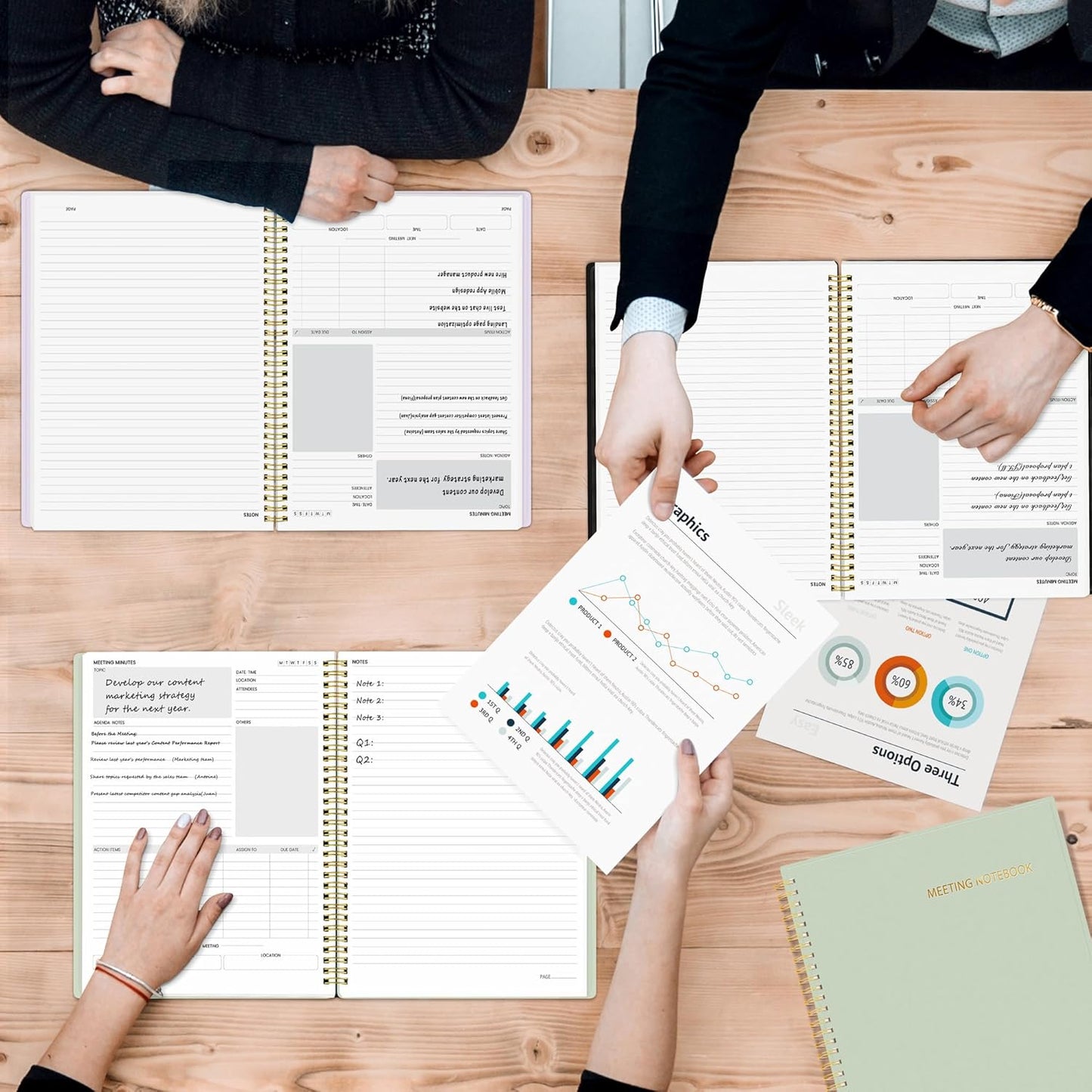 SUNEE Half Meeting Half Note - 8.5"x11" Professional Notebooks for Work - 160 Pages, A4 Size Project Planner, Spiral Meeting Agenda/Minutes Organizer for Women Men, Note Taking, Office & Business