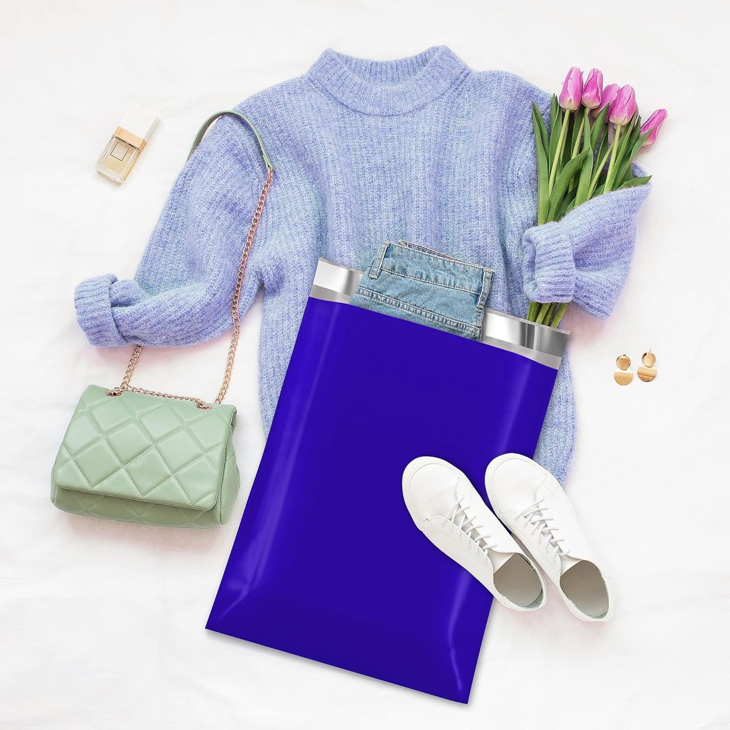 Fuxury/Fu Global 12X15.5" 100Pcs Poly Mailers Bags for Clothing/T-Shirt/Shirt, Plastic Mailing Envelopes for Small Business, Self Seal Shipping Polybag Bulk- Blue