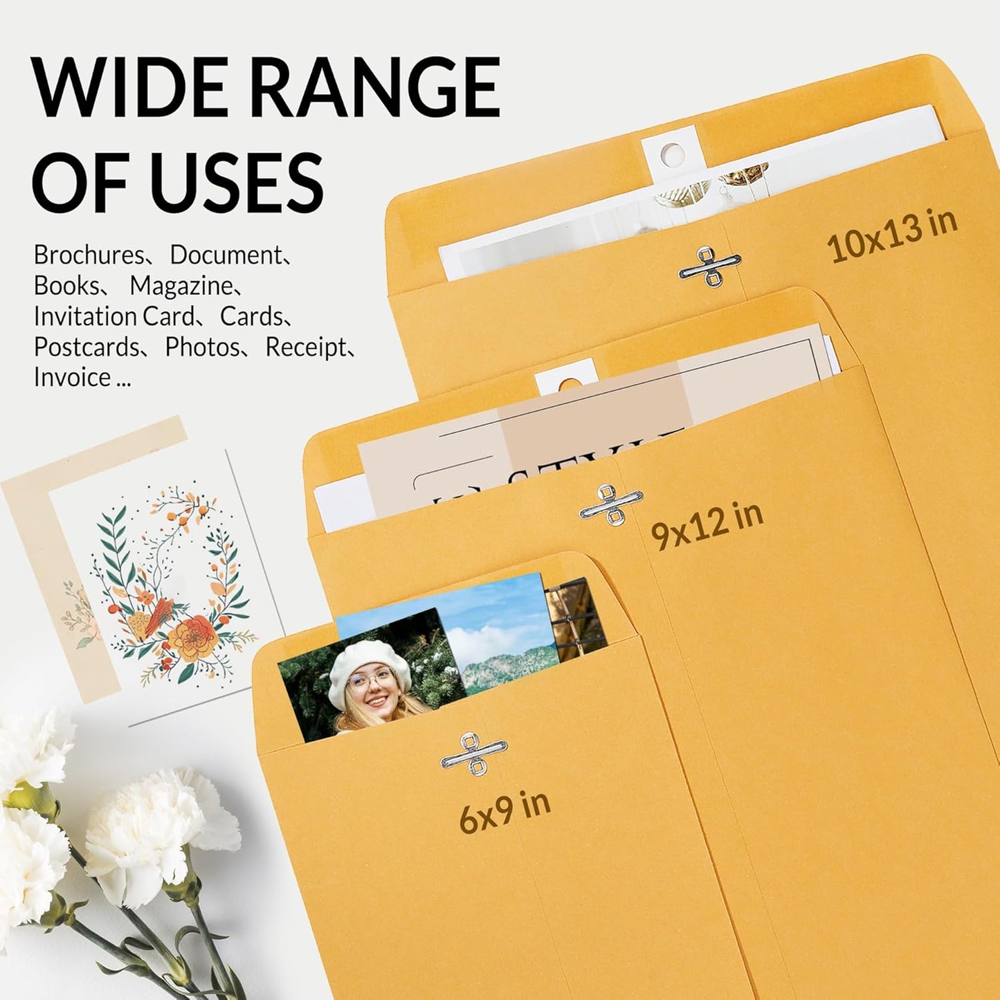 SUNEE 10x13 Clasp Envelopes 100 Count - 10x13 Inch Brown Kraft Envelopes with Clasp Closure – for Home, Office, Business, Legal or School, Great for Filing, Storing or Mailing Documents