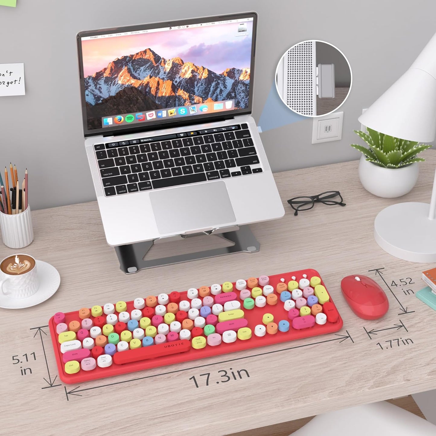 UBOTIE Colorful Computer Wireless Keyboard Mouse Combos, Typewriter Flexible Keys Office Full-Sized Keyboard, 2.4GHz Dropout-Free Connection and Optical Mouse (Red-Polychrome)