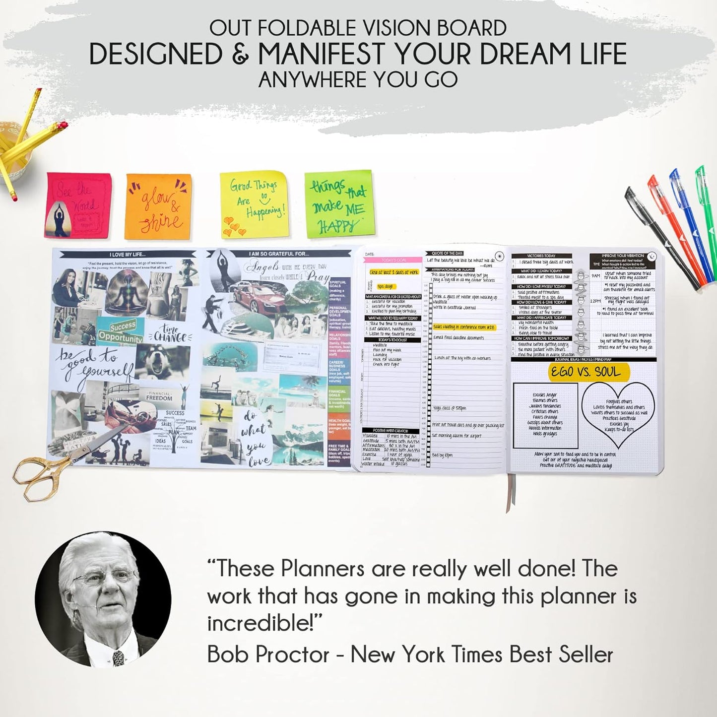 ADHD - A Self Care Personal Gratitude Journal to Increase Productivity and Success in Life & Work, Weekly & Monthly Undated Planner for Women and Men, Vision Board & Organizer + Stickers