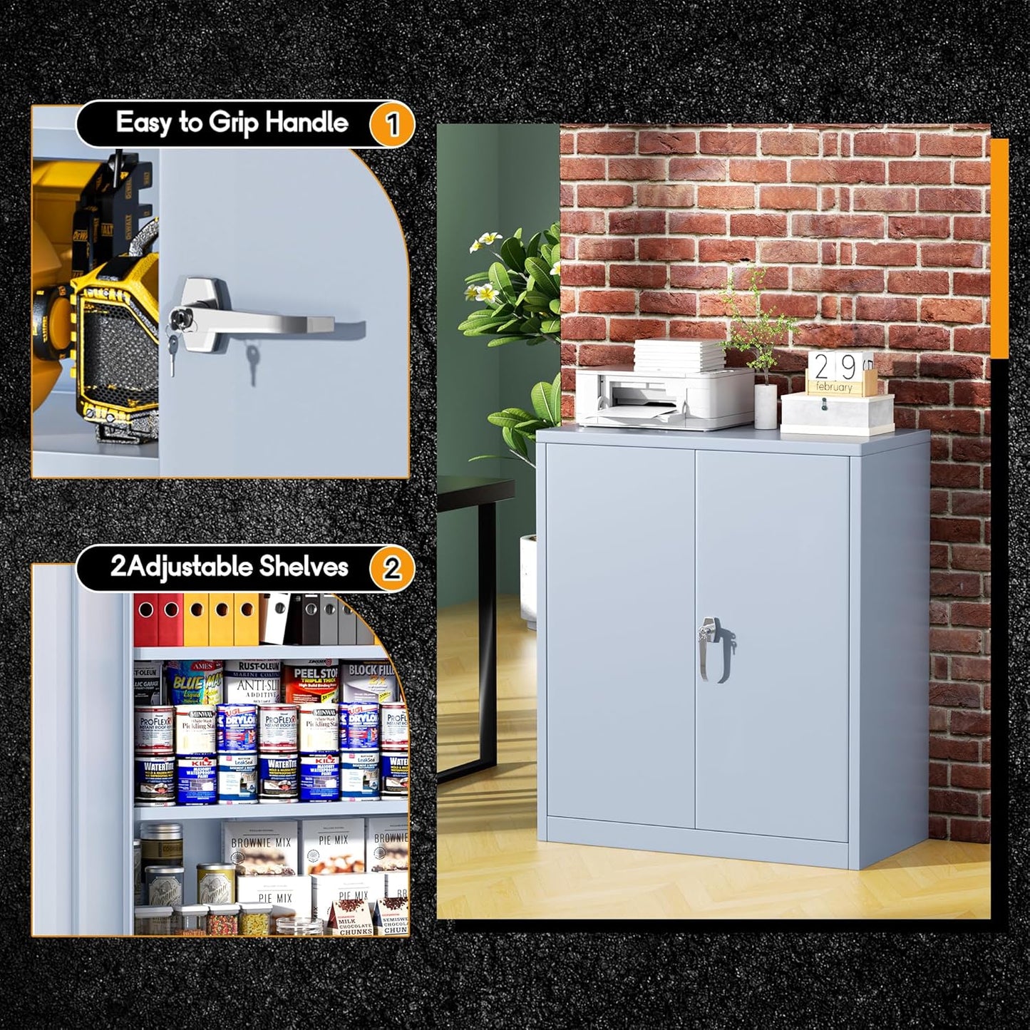 Greenvelly Metal Garage Storage Cabinet, Lockable Metal Cabinets with 2 Doors and Shelves,36”Steel Storage Locking Counter Cabinet for Office,Garage,Kitchen,Home,School(Dark Grey)